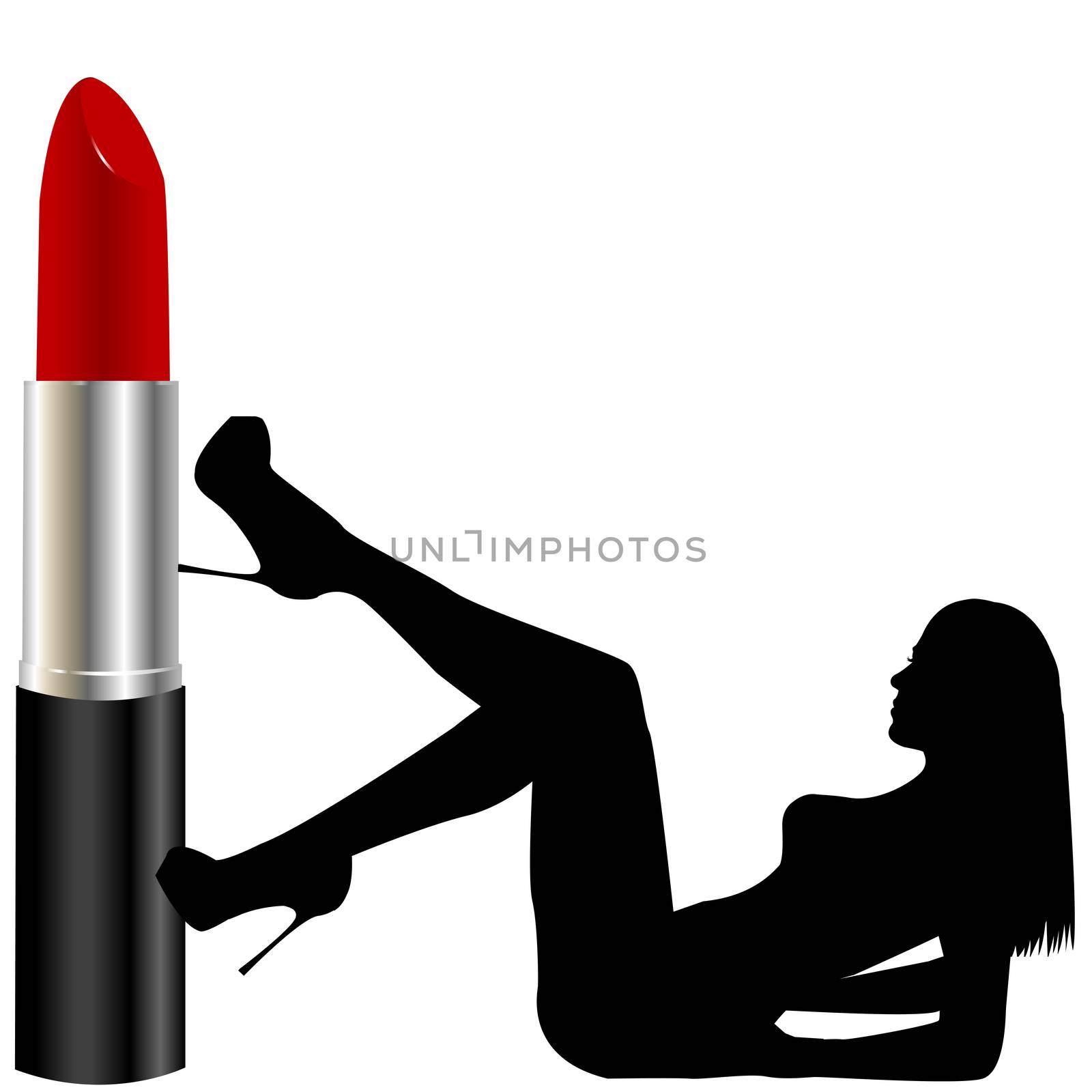 Sexy woman silhouette on the back with red lipstick