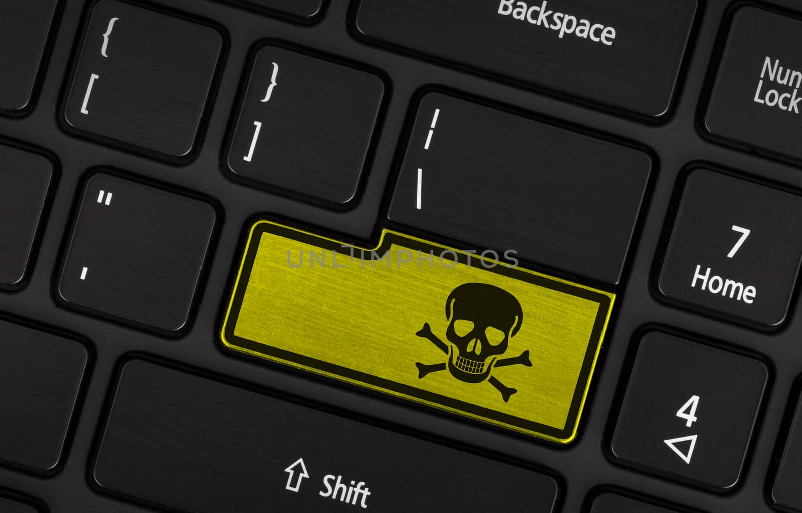 Symbol on button keyboard, warning (yellow) - toxic