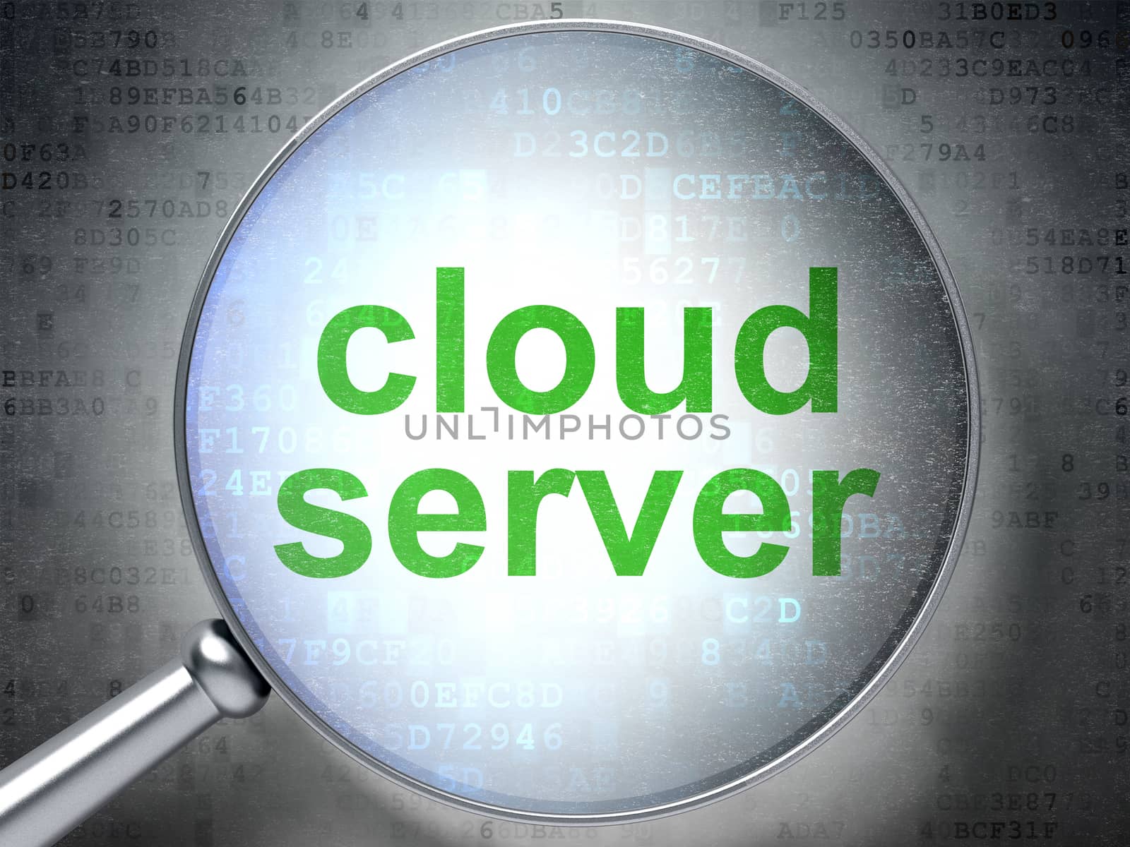 Cloud computing concept: magnifying optical glass with words Cloud Server on digital background