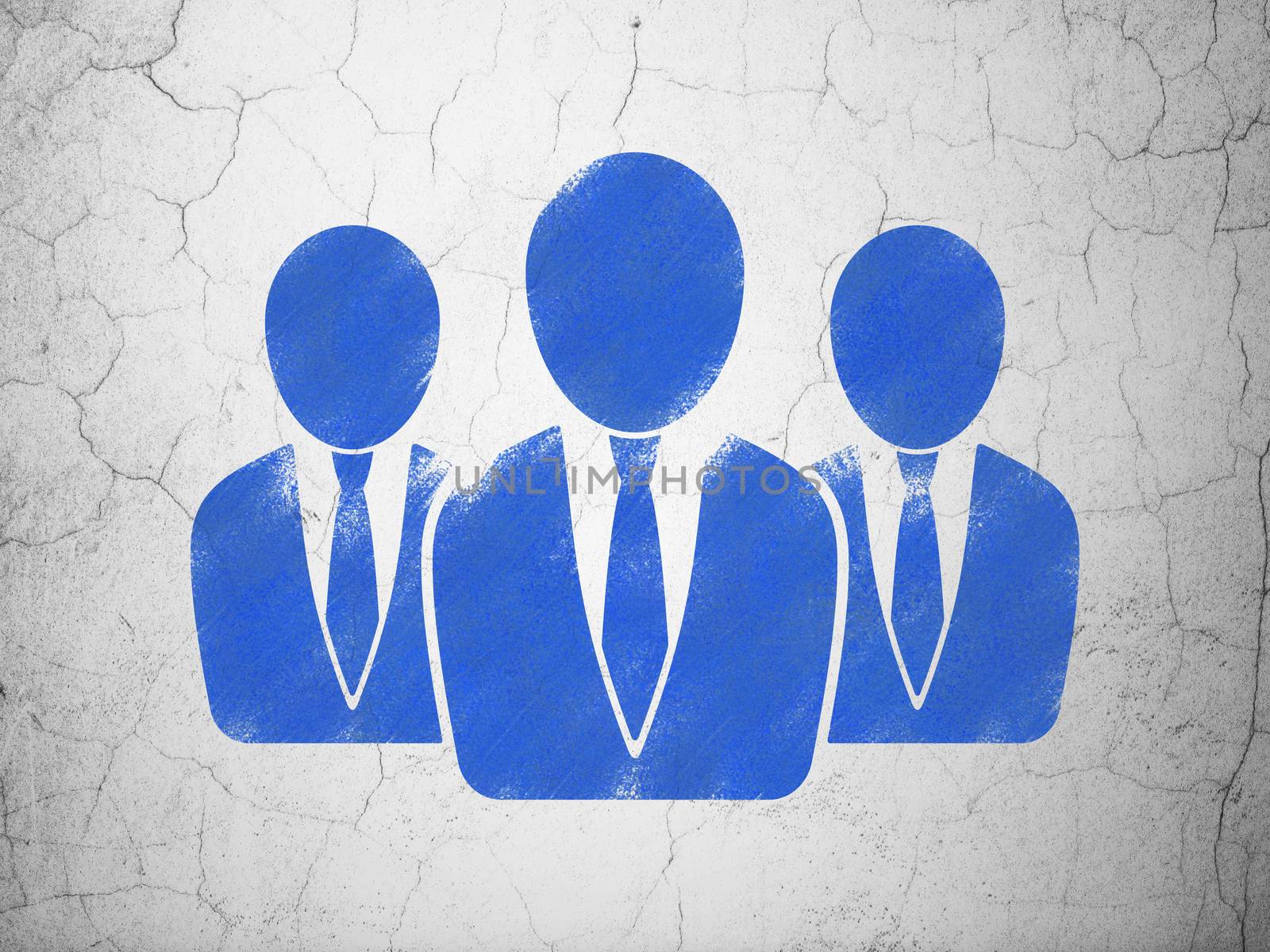 Advertising concept: Blue Business People on textured concrete wall background