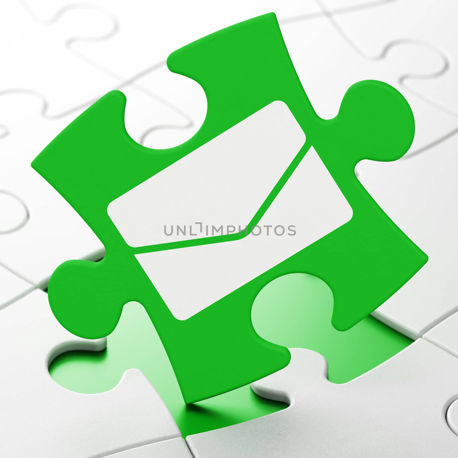 Business concept: Email on Green puzzle pieces background, 3d render