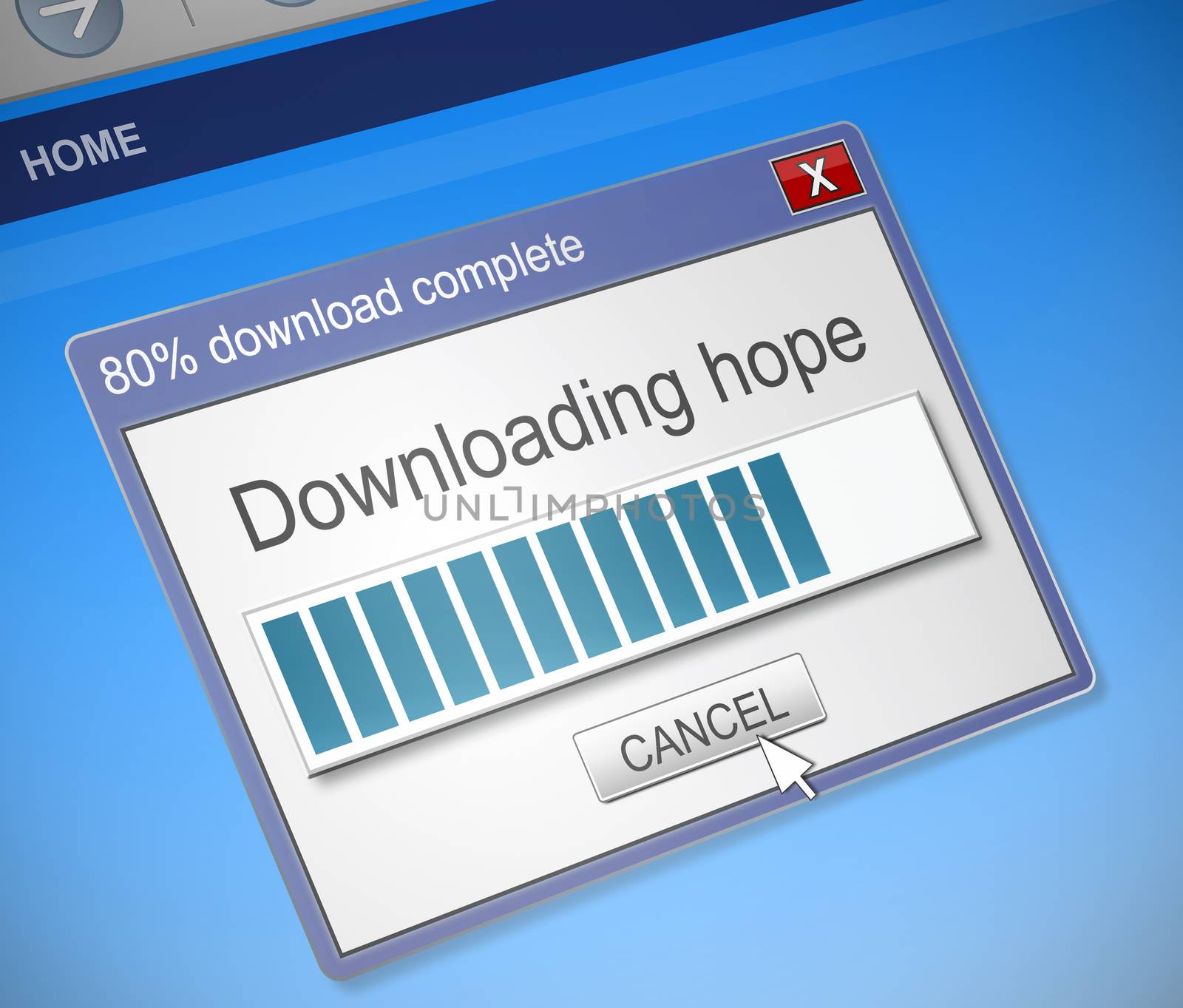 Illustration depicting a computer dialog box with a hope concept.