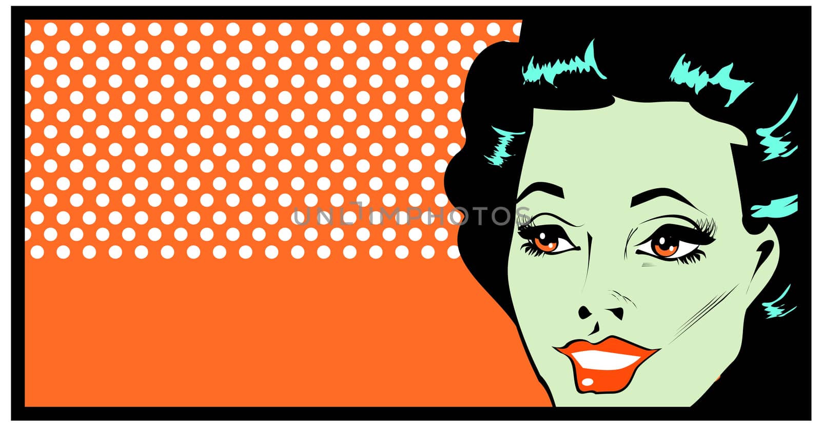 Cropped woman face pop art comic banner with Eyes Wide open  by IconsJewelry