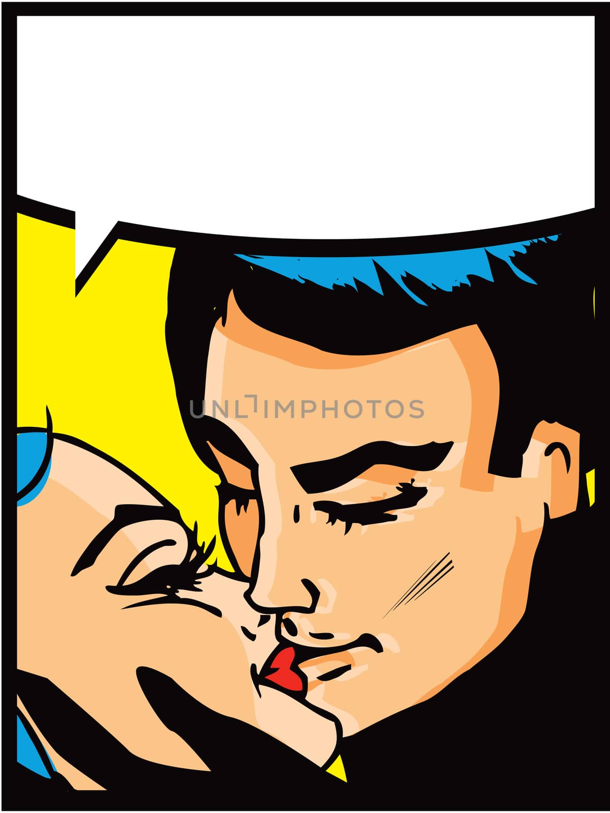 Lovers: Kissing couple man and woman in pop art comic style