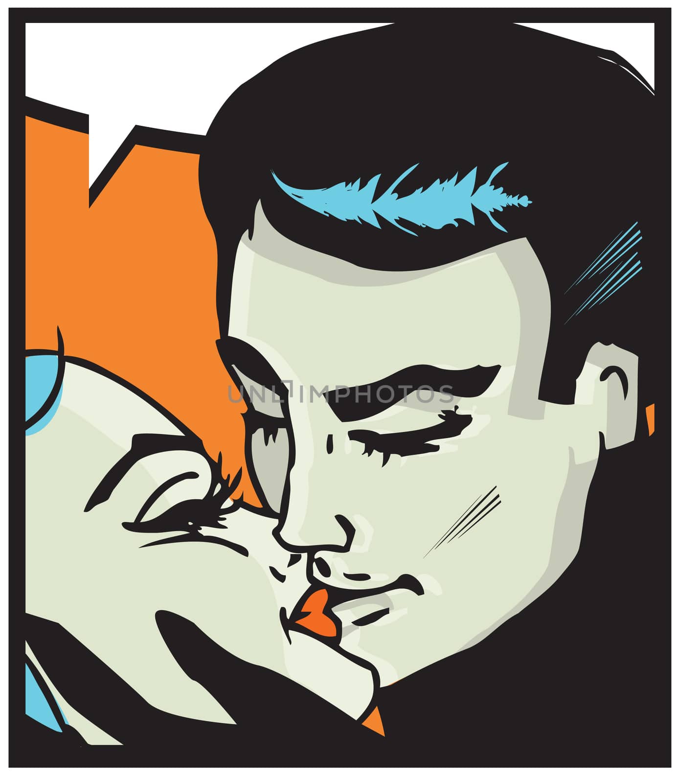 Lovers: Kissing couple man and woman in pop art comic style