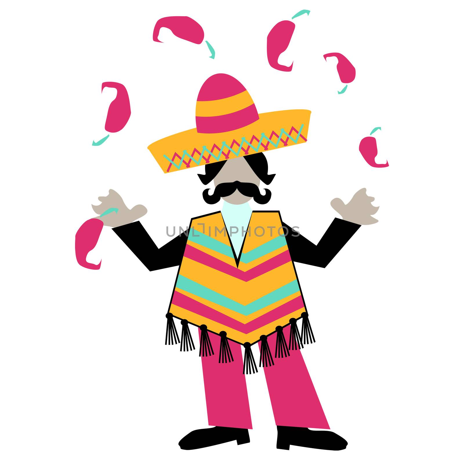 hispanic man with sombrero and large mustache olay with spoce peppe
