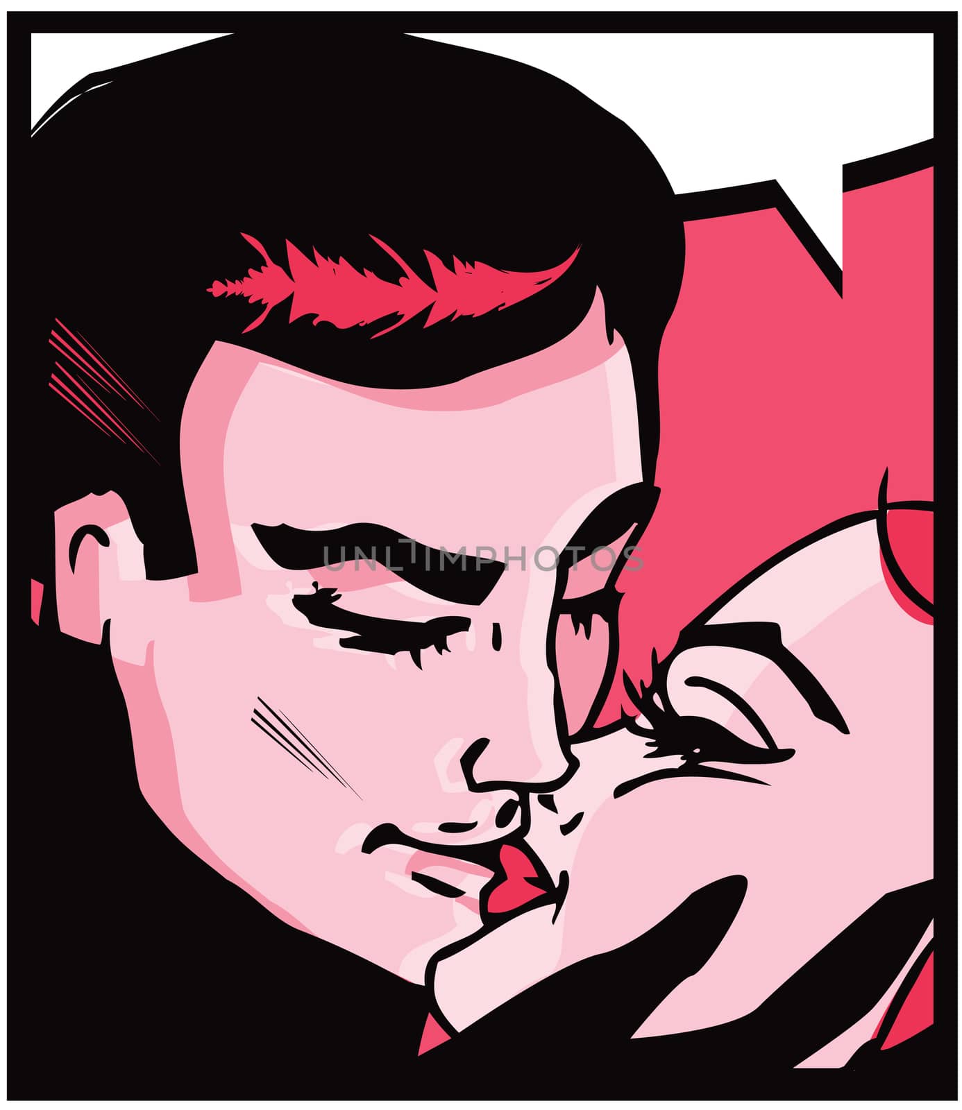 Lovers: Kissing couple man and woman in pop art comic style by IconsJewelry