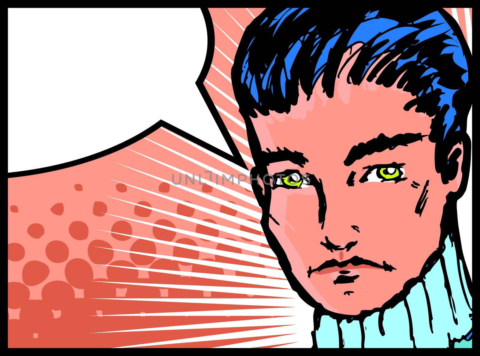 Vintage Portrait of young man sad and thinking. pop art retro collection