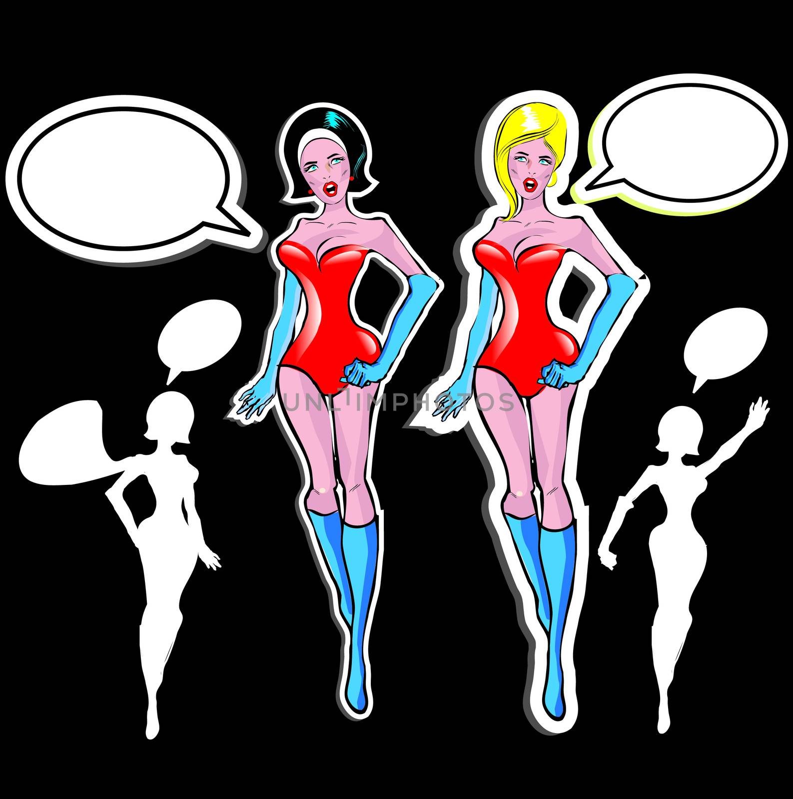 Super woman Lover vector poster with woman and talk bubble, silhouette. One of fashion pinup illustrations 