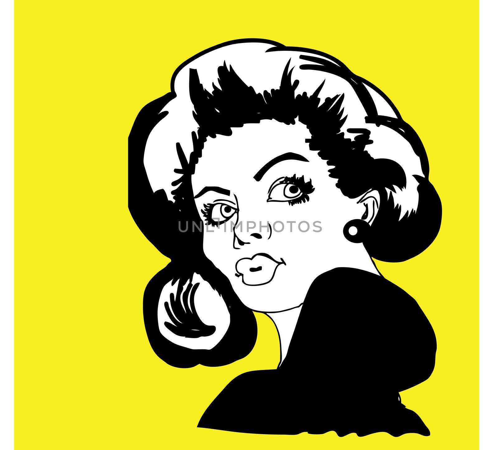 Comic Love Vector illustration of surprised woman face on dot background