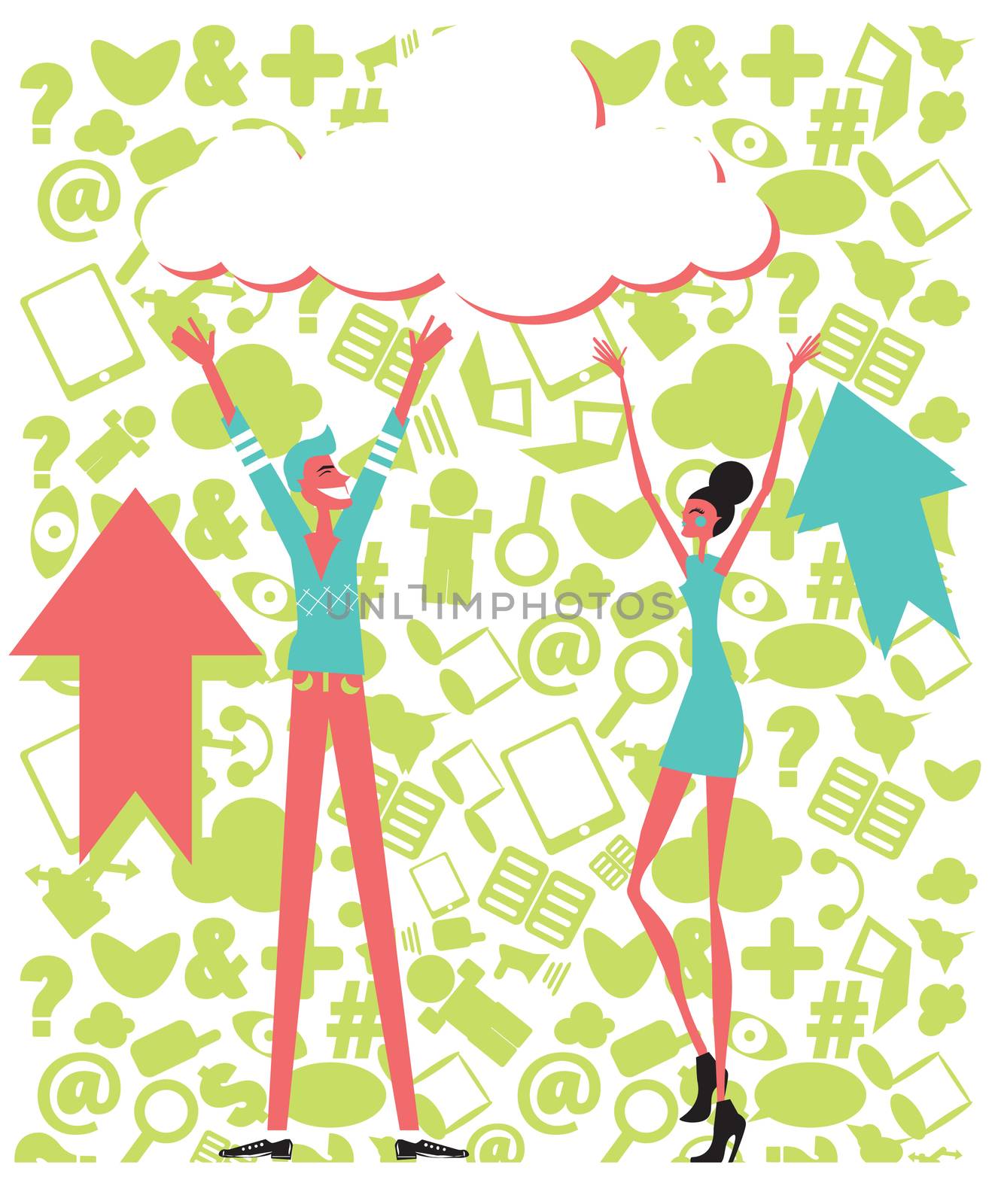 Cloud computing people concept on  background with social icons by IconsJewelry
