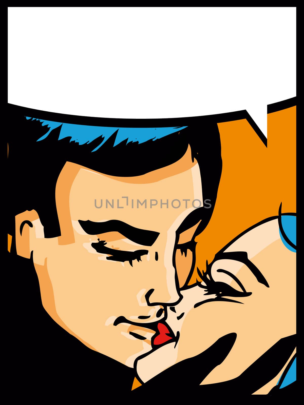 Lovers: Kissing couple man and woman in pop art comic style