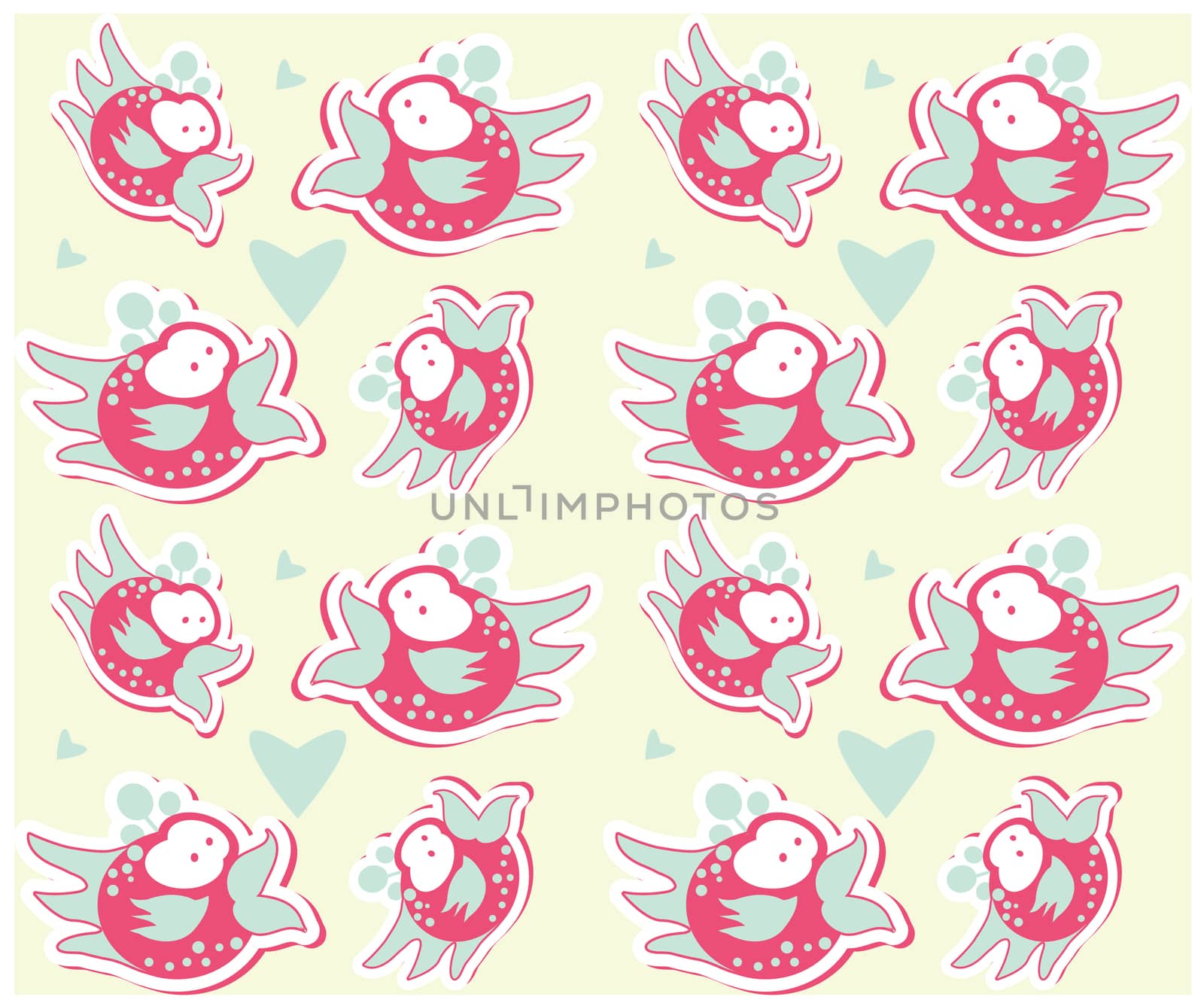 Colorful birds seamless pattern different cute birds background