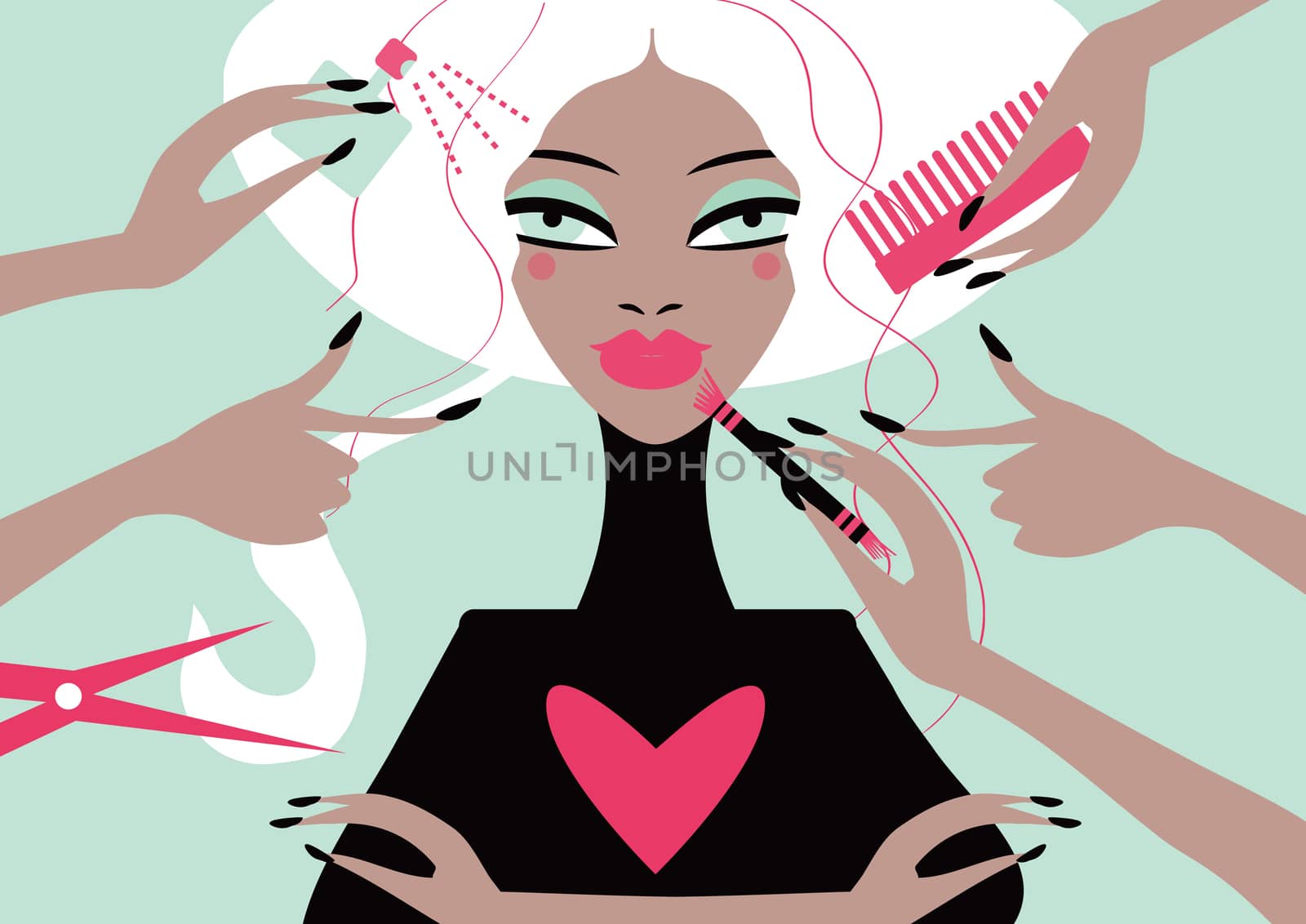 Woman in a beauty salon. Conceptual illustration magazine cover