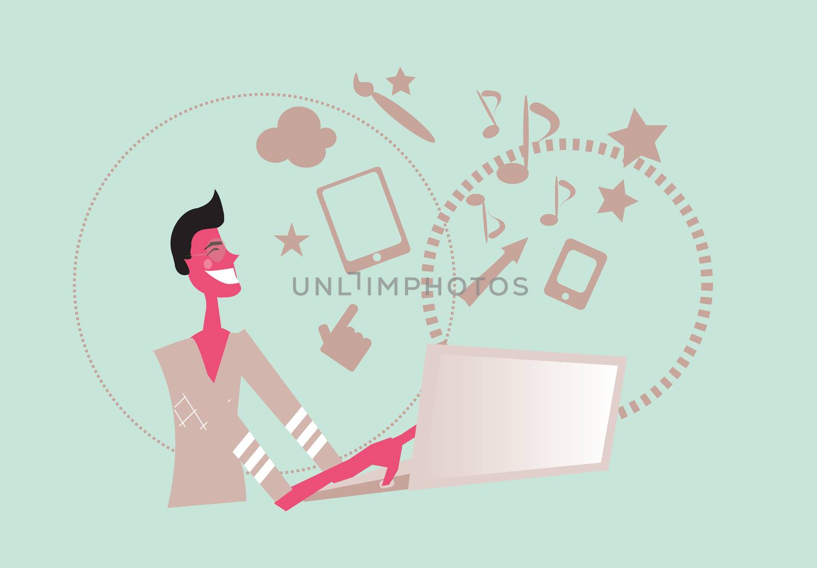 Business man with laptop cartoon vector illustration