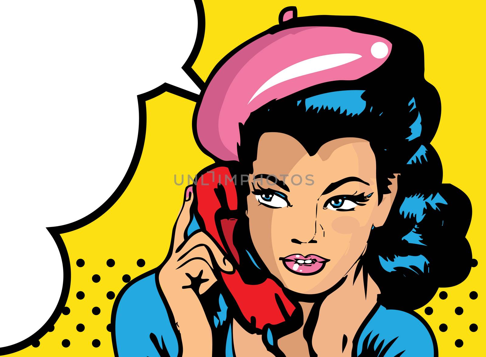 retro woman in chat by phone retro background or banner