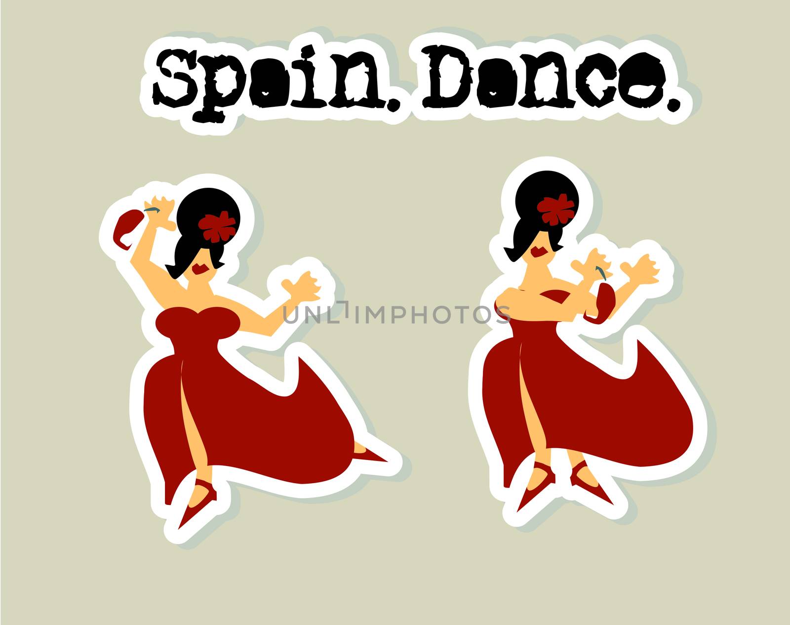 Spanish Woman in Red Dress Dancing Icons Set