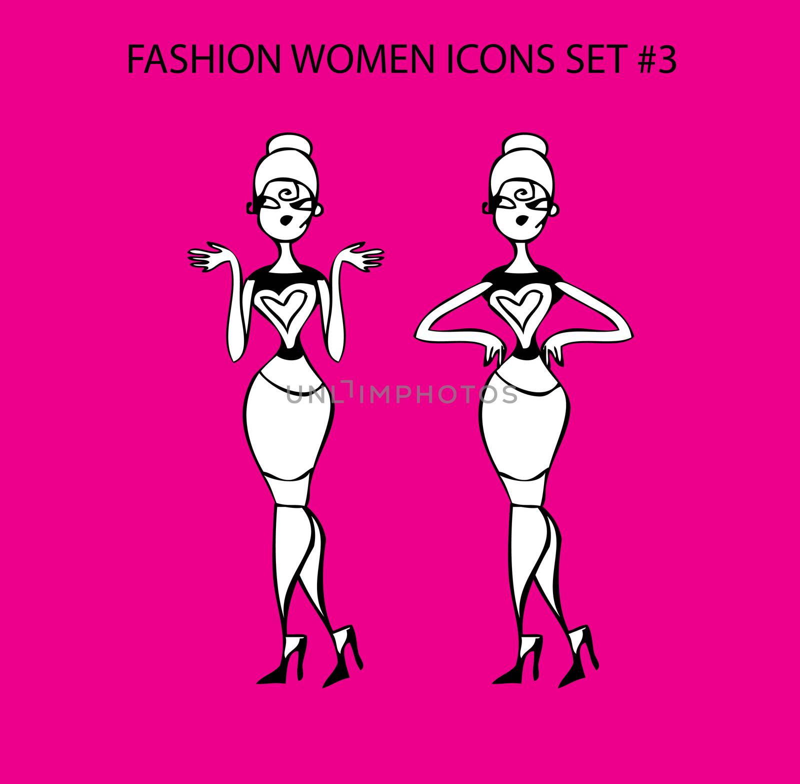 Fashion woman icon doodles tattoo girls part 1 fashionable lady