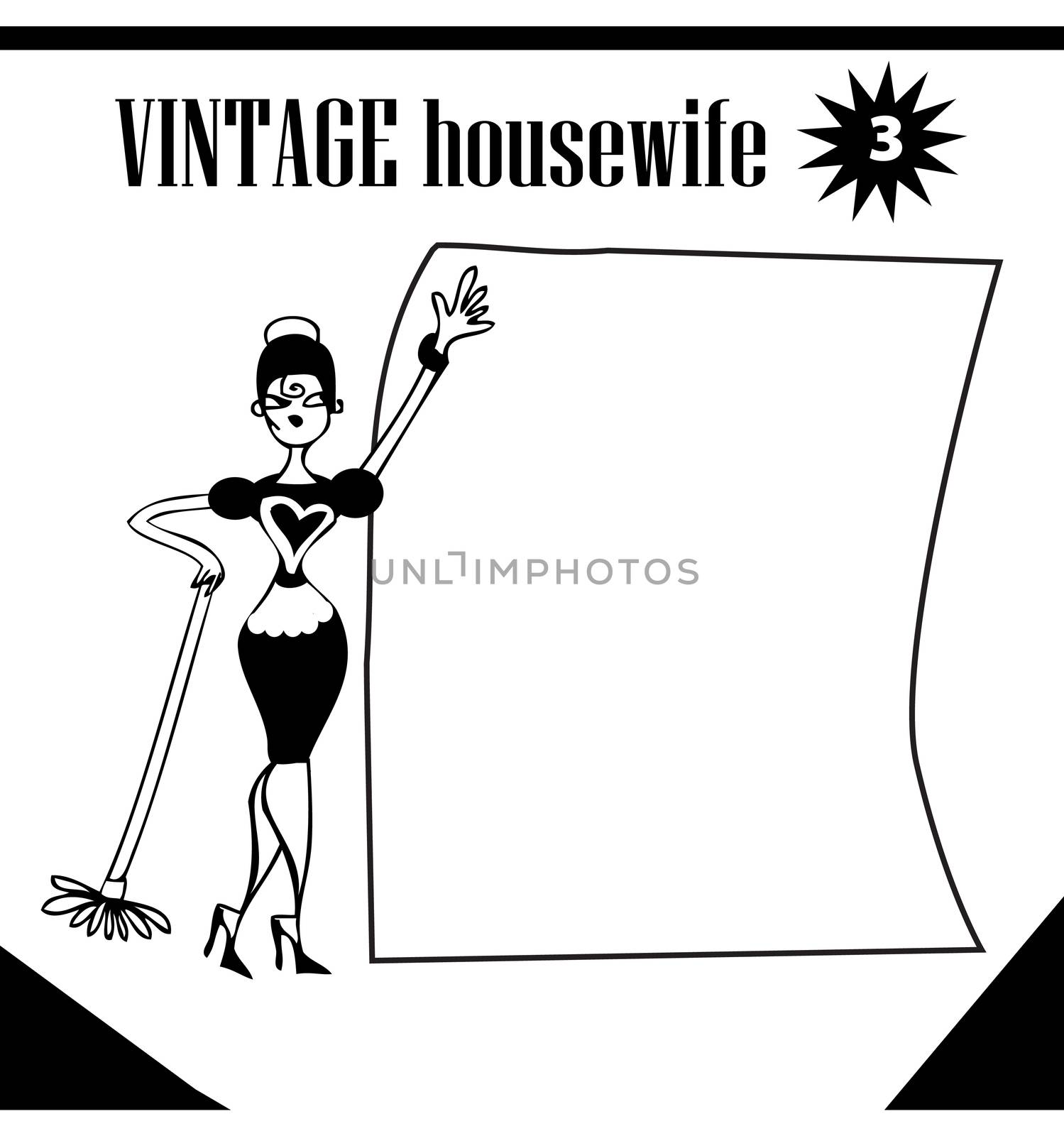 Vintage Clip Art set Happy Fashion woman icon doodley tattoo housewife