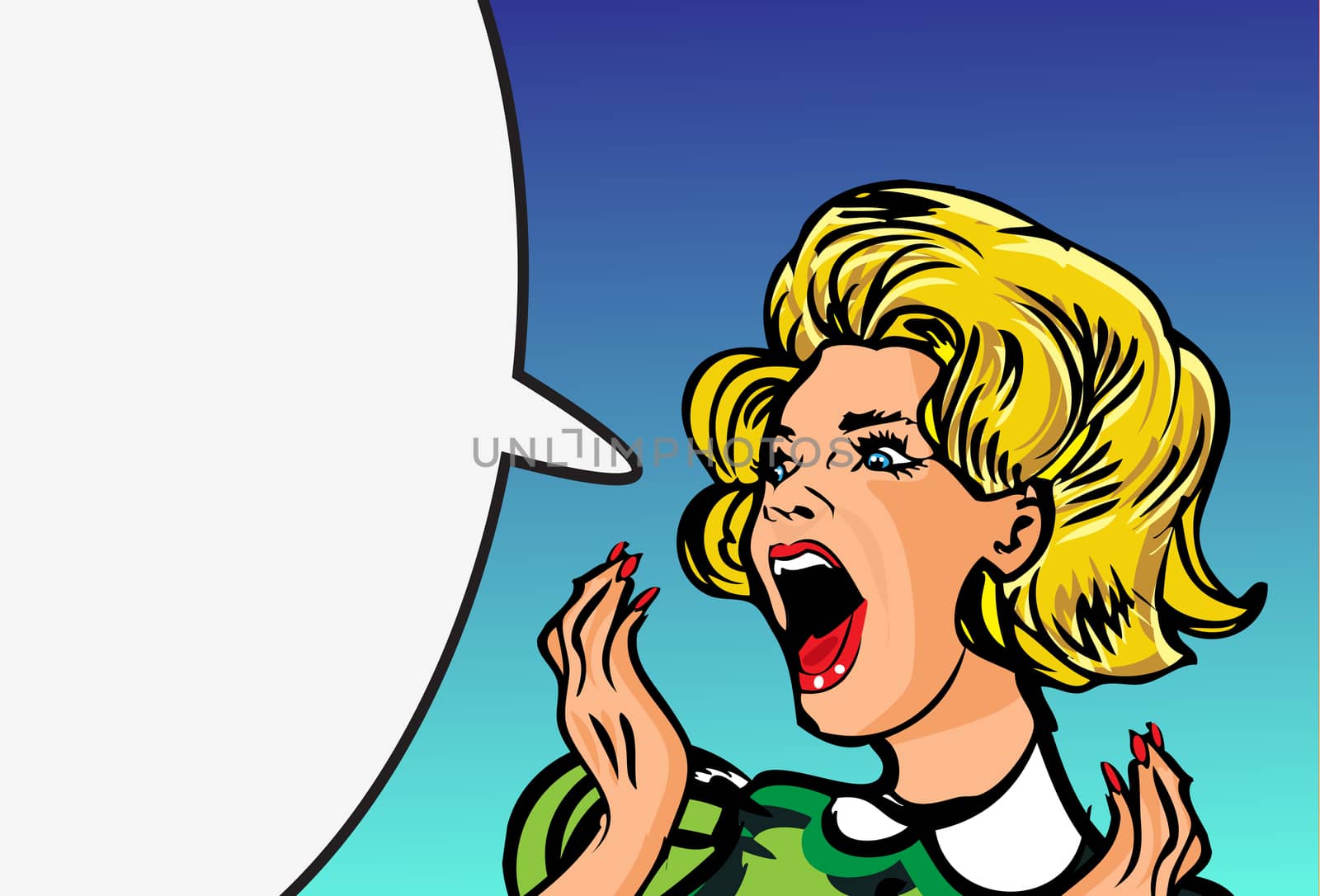 Retro Woman Screaming Love Comic Illustration