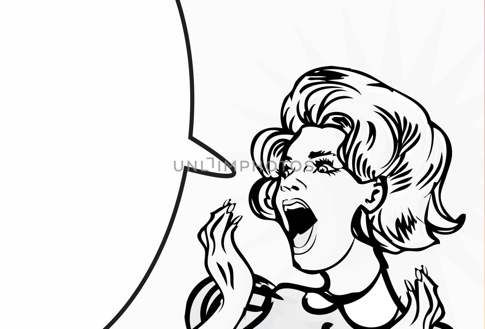 Retro Woman Screaming Love Comic Illustration