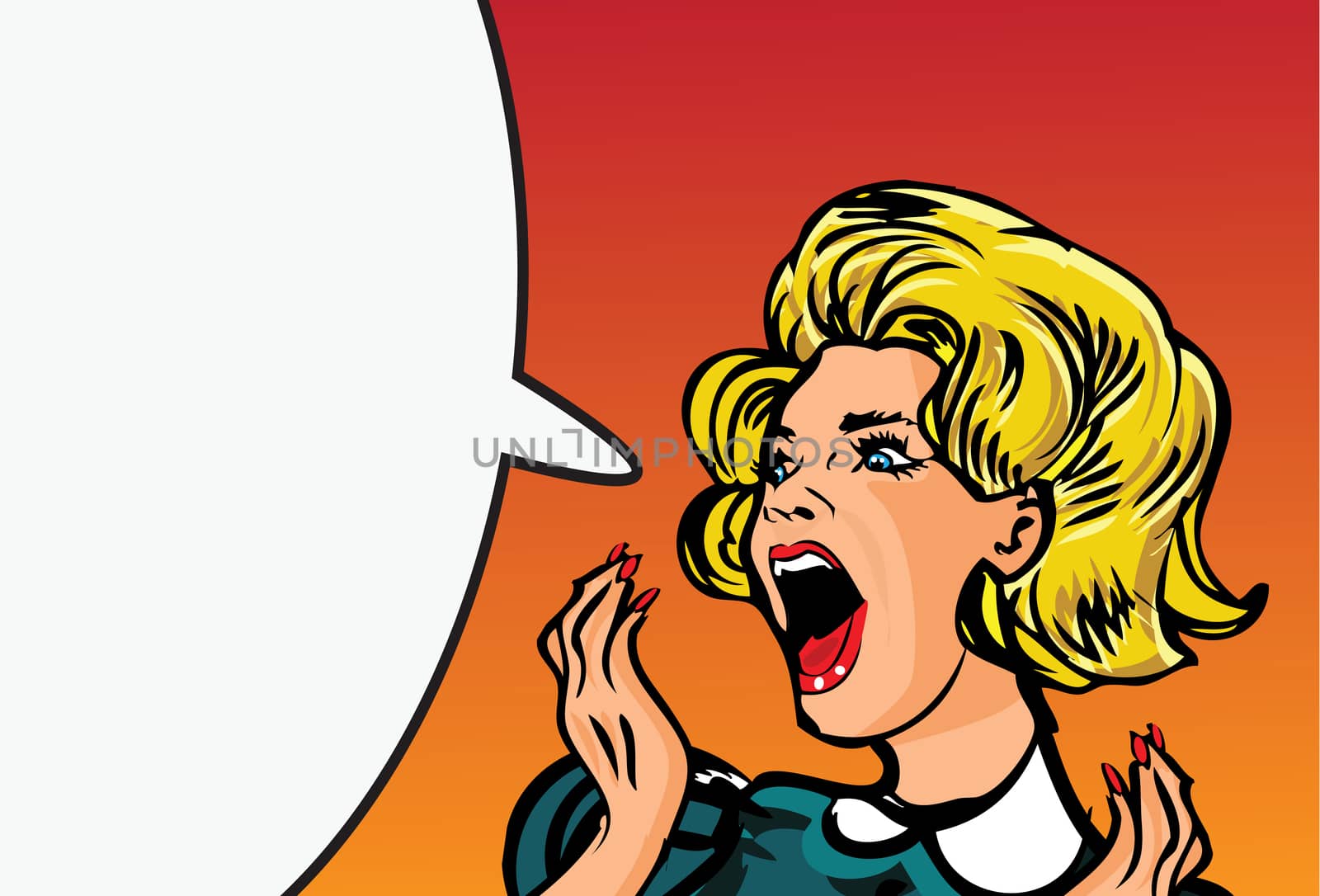 Retro Woman Screaming Love Comic Illustration