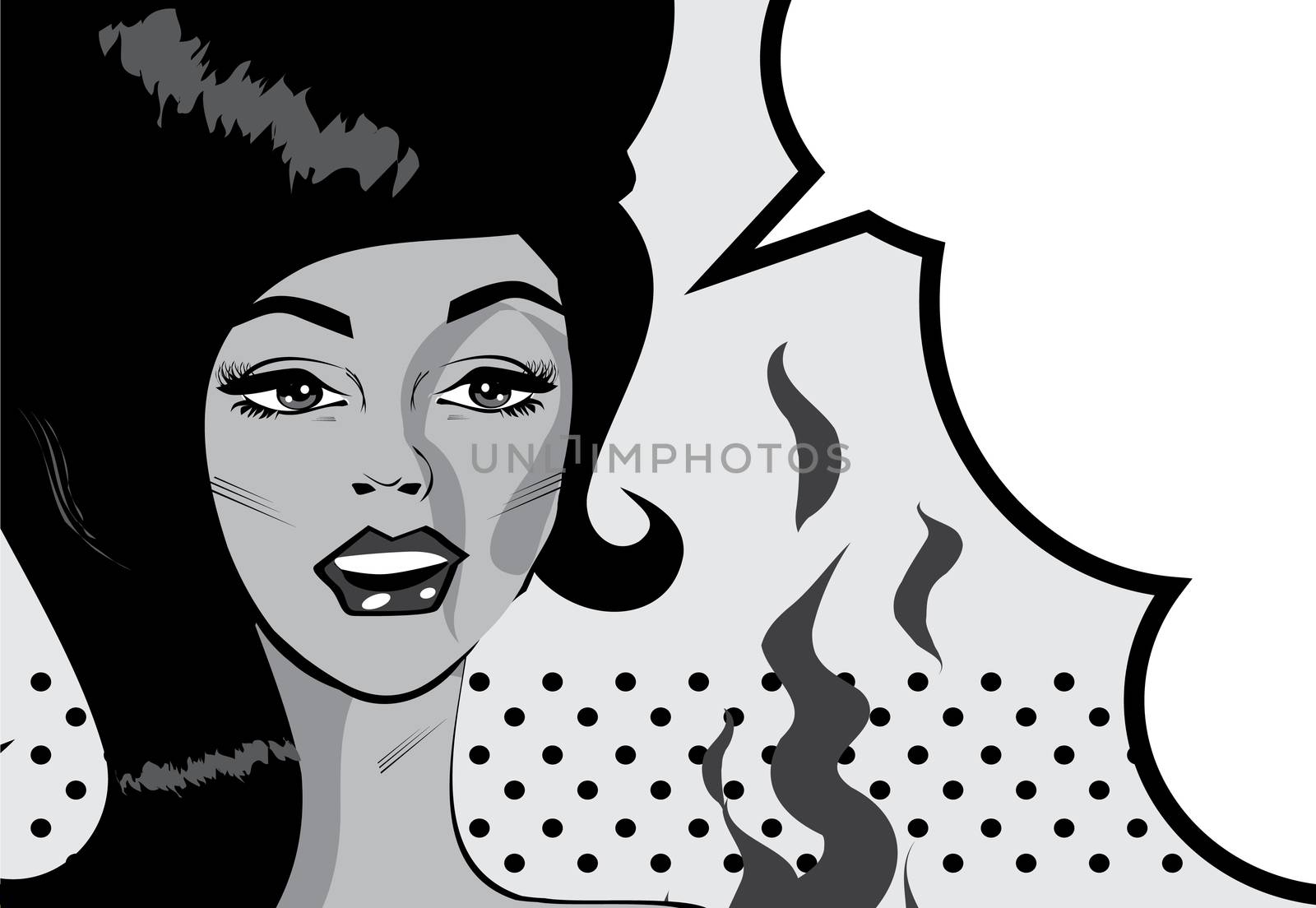 Retro Pop Art Hot Woman Love Vector illustration of smile female face 