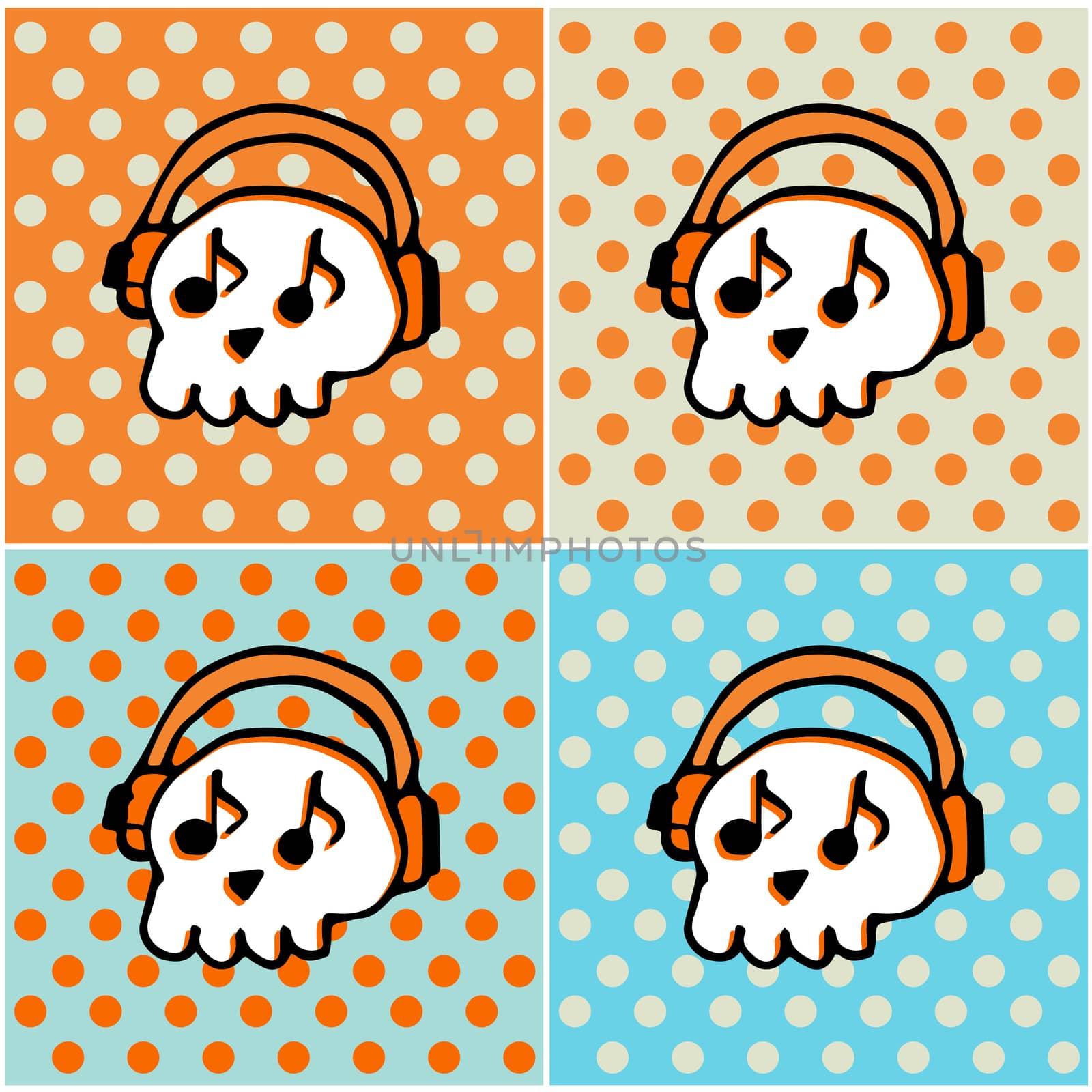 SCULL with headphones Pop art Music backgrounds vector icons collection