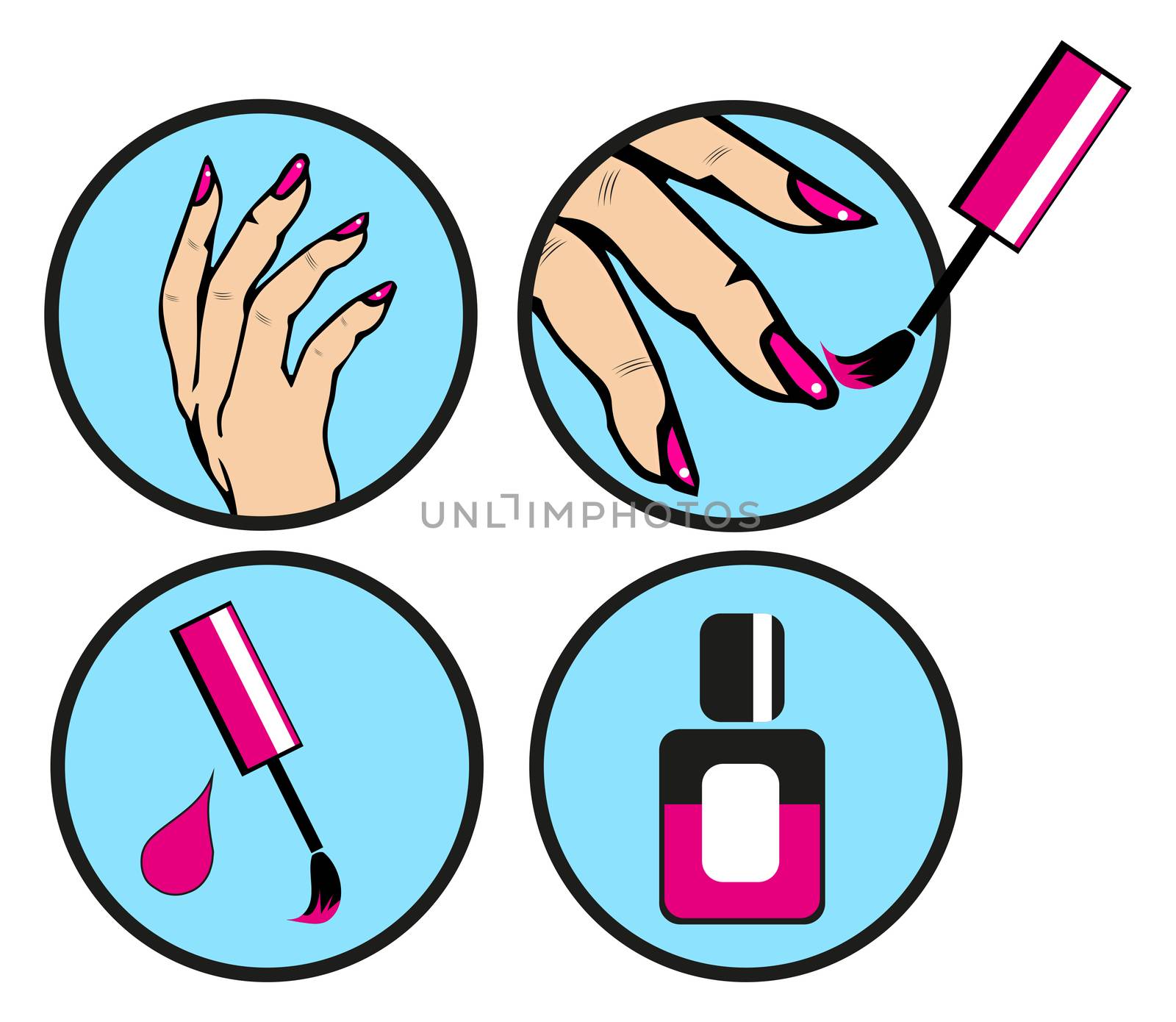 Pop Art Pin Up Nail polishing at the salon -  Icons Set isolated