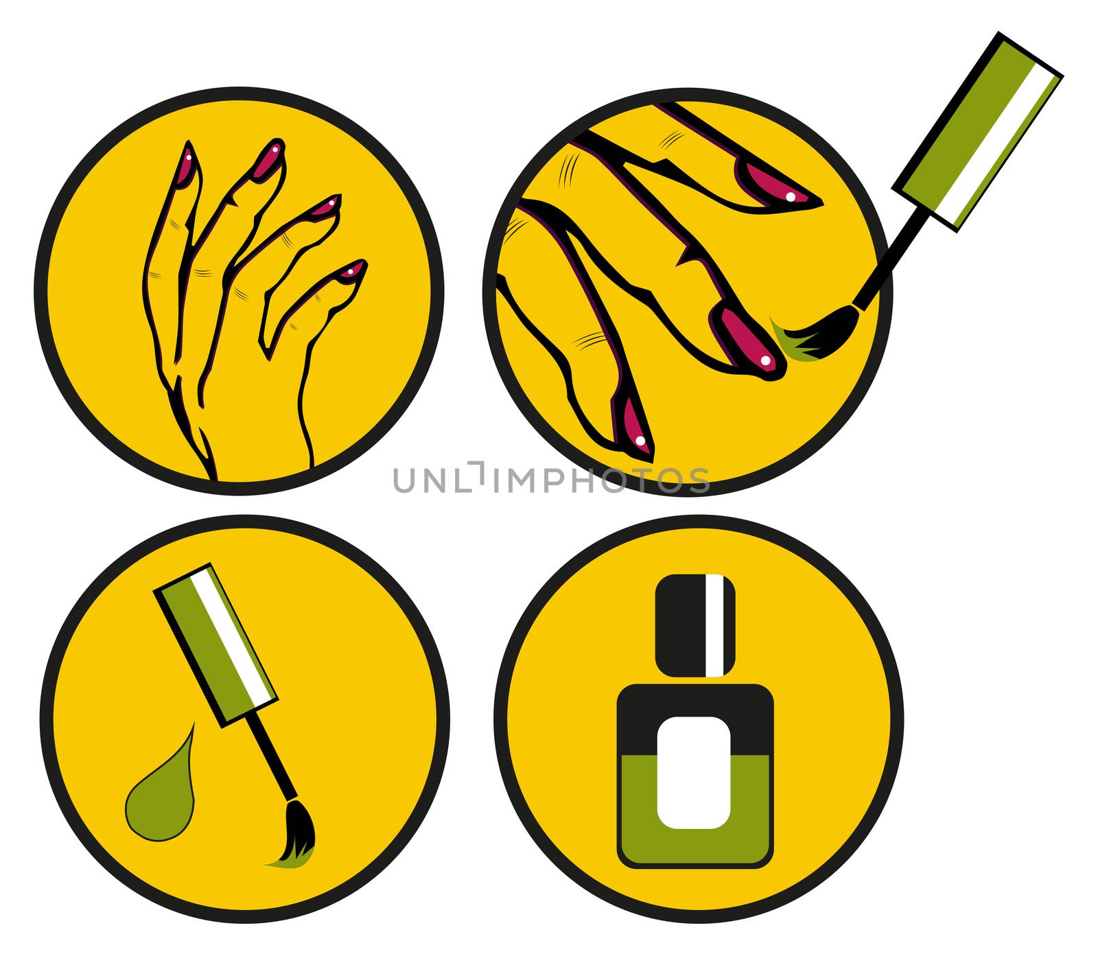 Pop Art Pin Up Nail polishing at the salon - Vector Icons Set isolated 