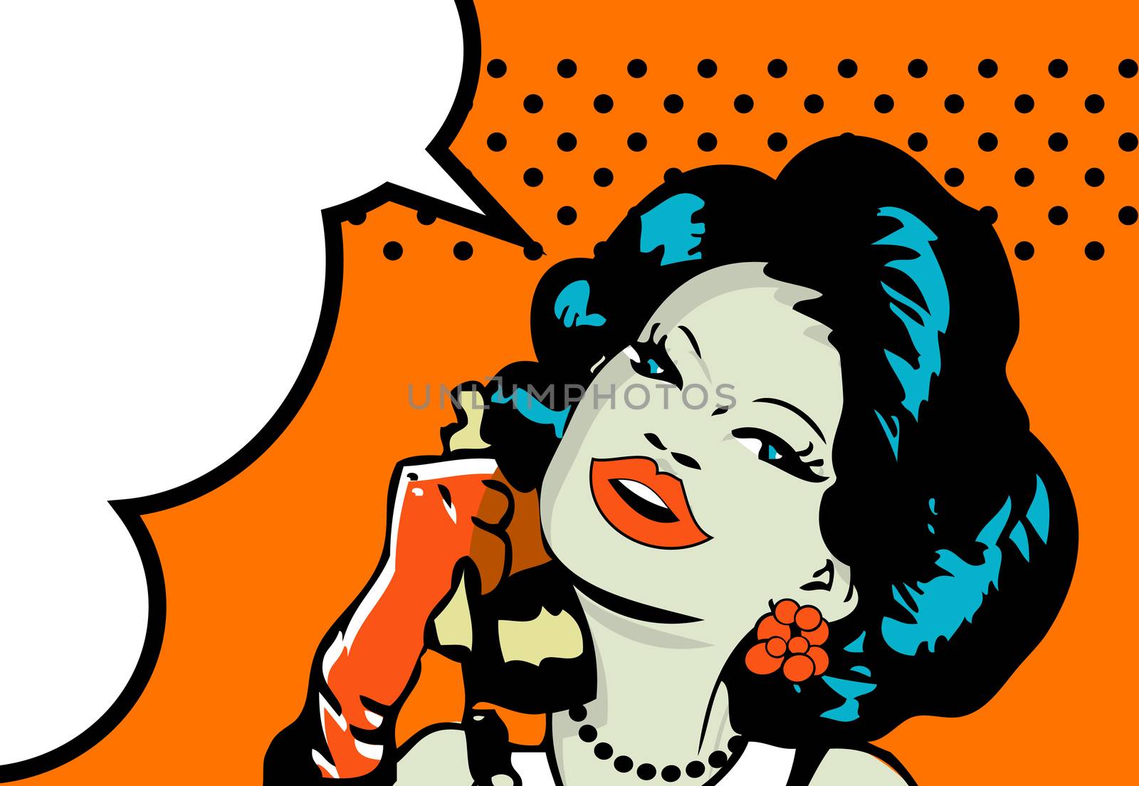 Comic Love Vector illustration of smile woman face talking by phone