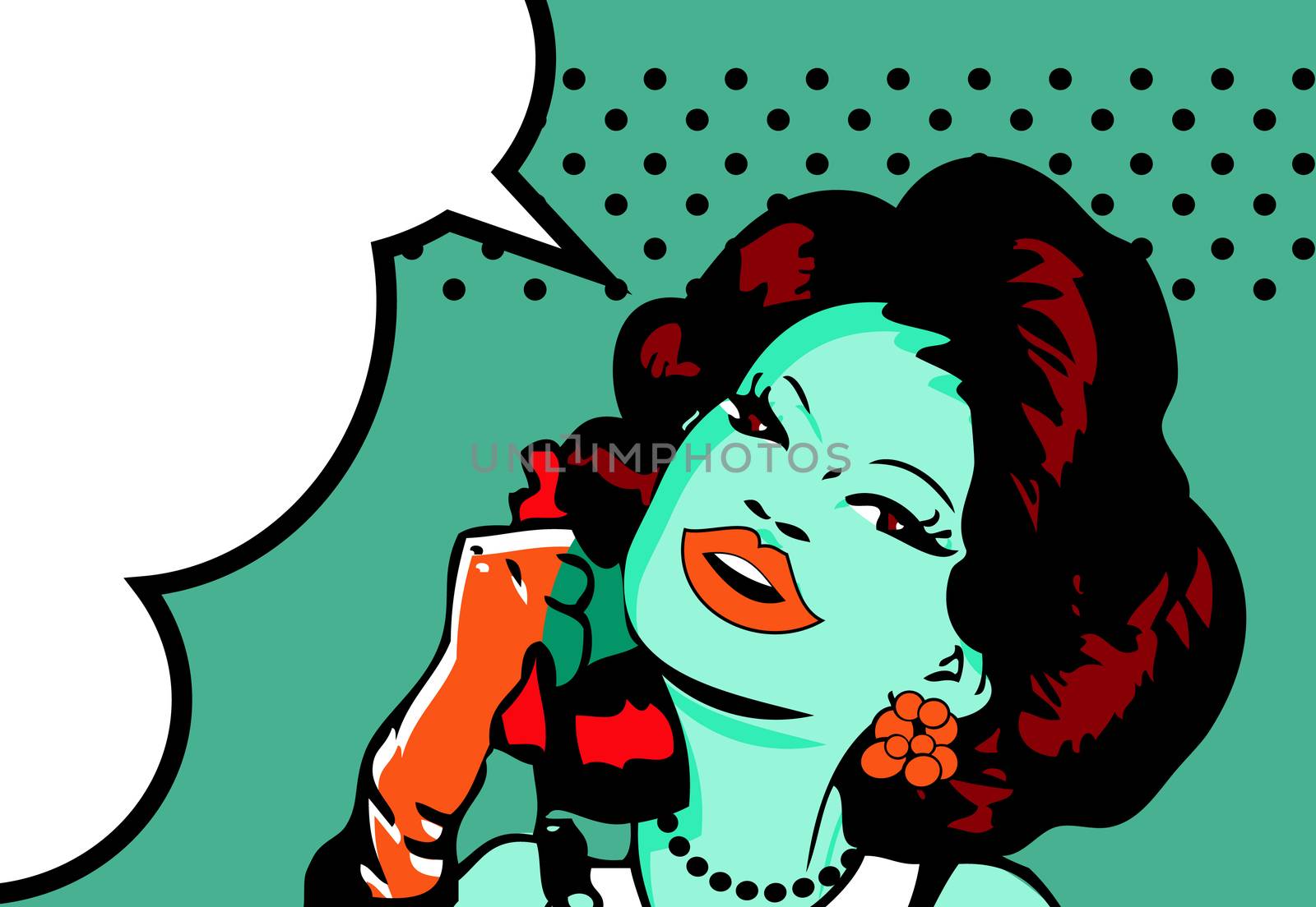 Comic Love Vector illustration of smile woman face talking by phone