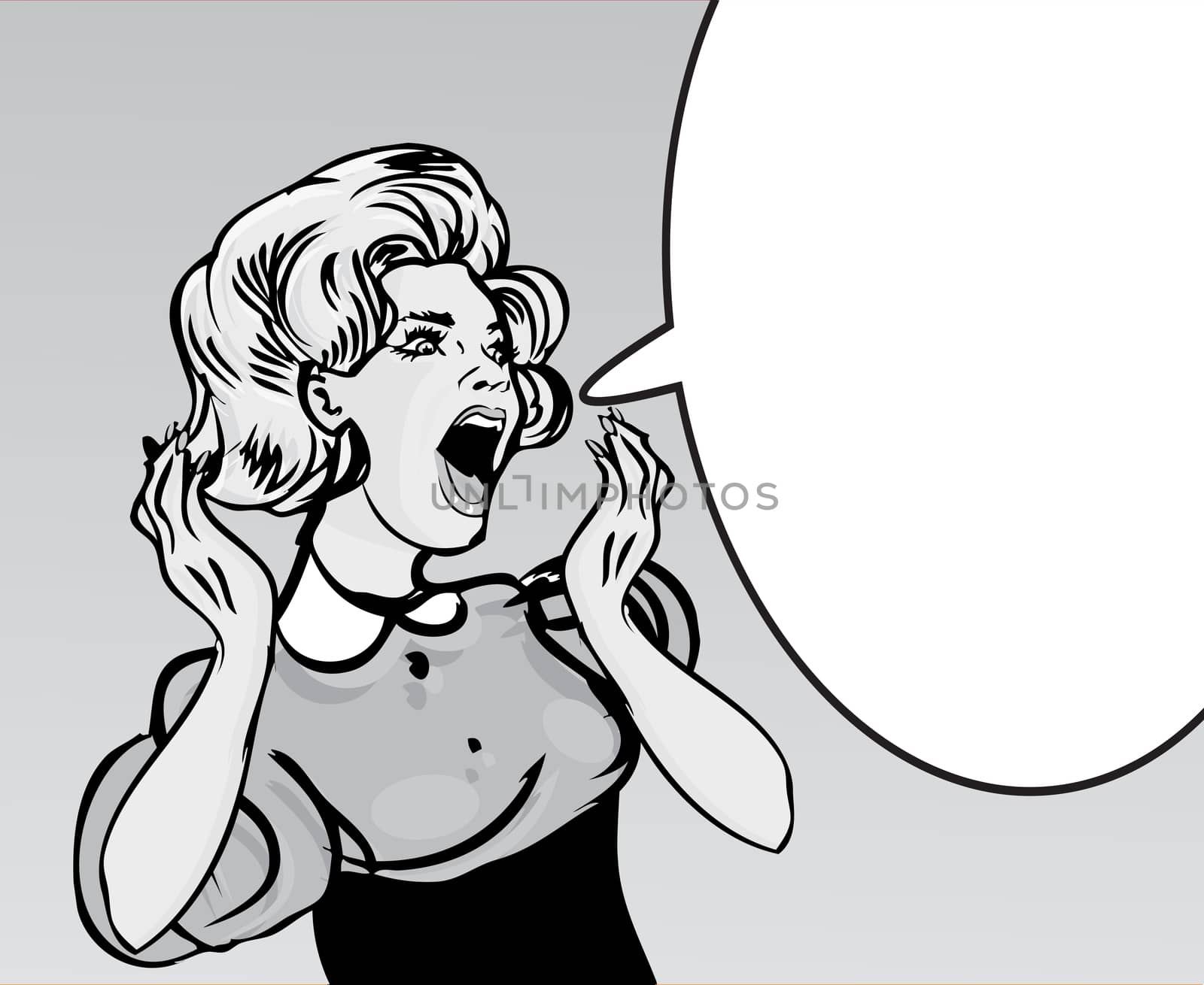 Retro Woman Screaming Love Comic Illustration