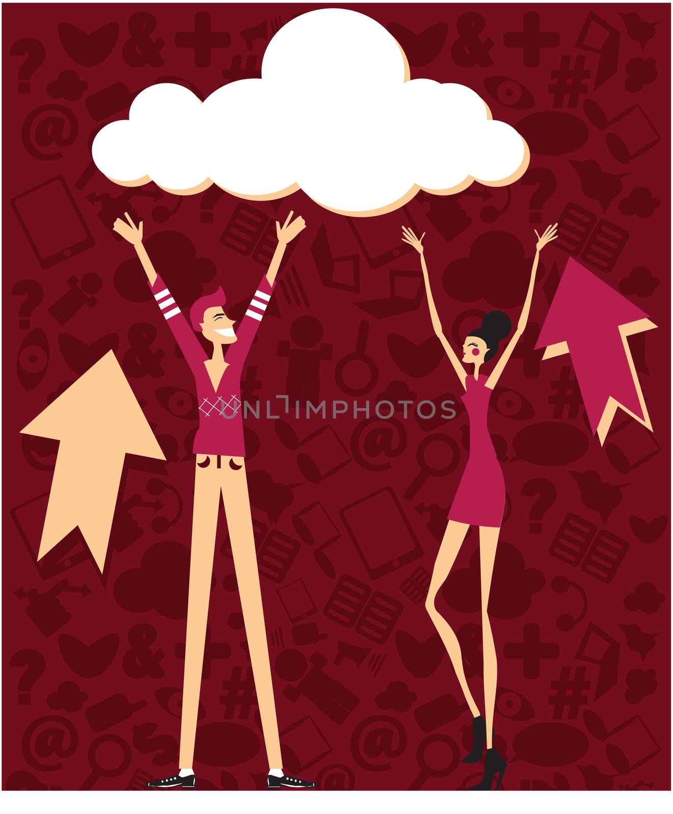 Cloud computing people concept on  background with social icons by IconsJewelry