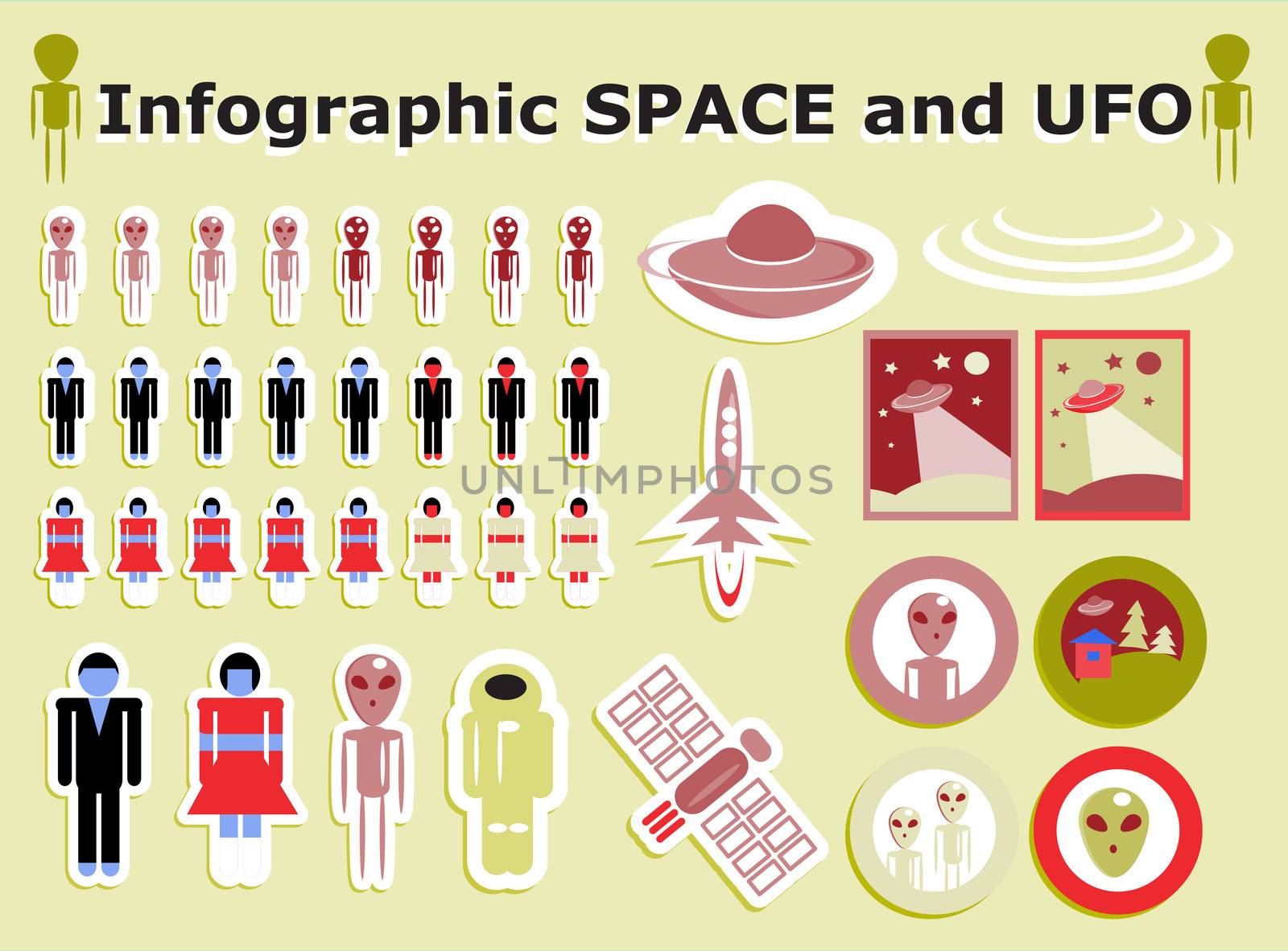 UFO infographic -Space and people icons set