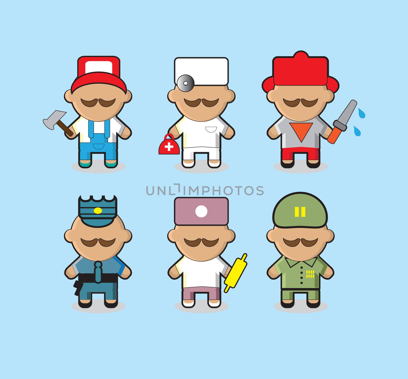 Professions icons set Industrial contractors workers people. Isolated over white background 