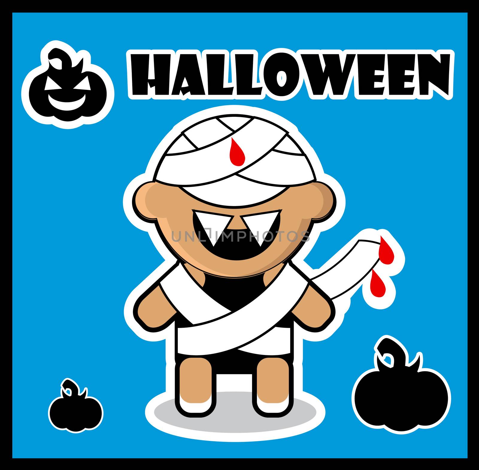 Halloween icon Zombie Mummy card poster background  Cute Halloween character - Mummy 