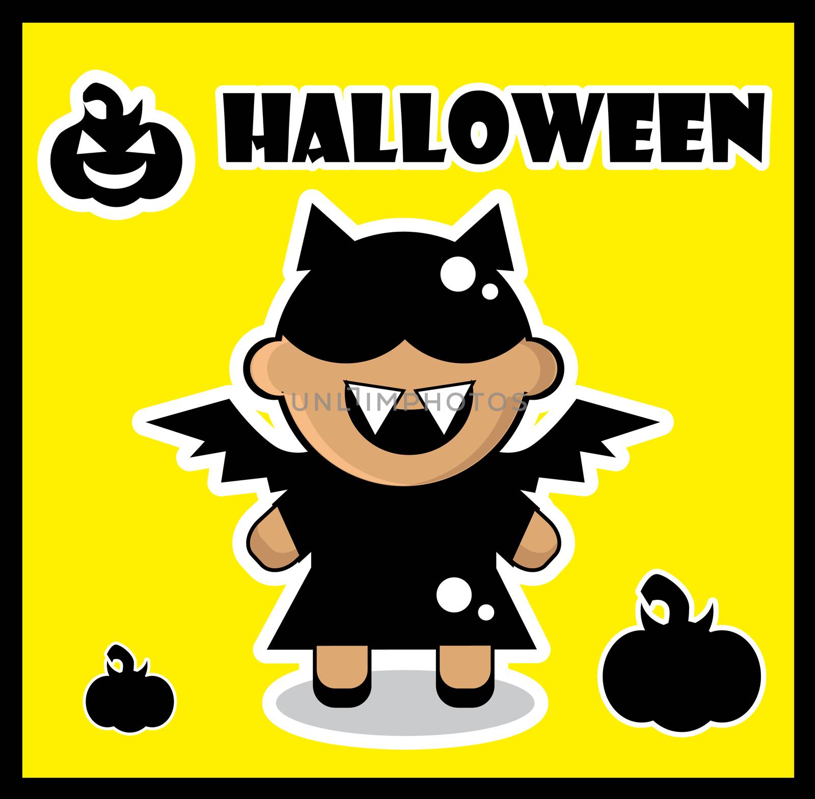 Halloween icon Bat card poster background silhouette of bat girl and pumpkin