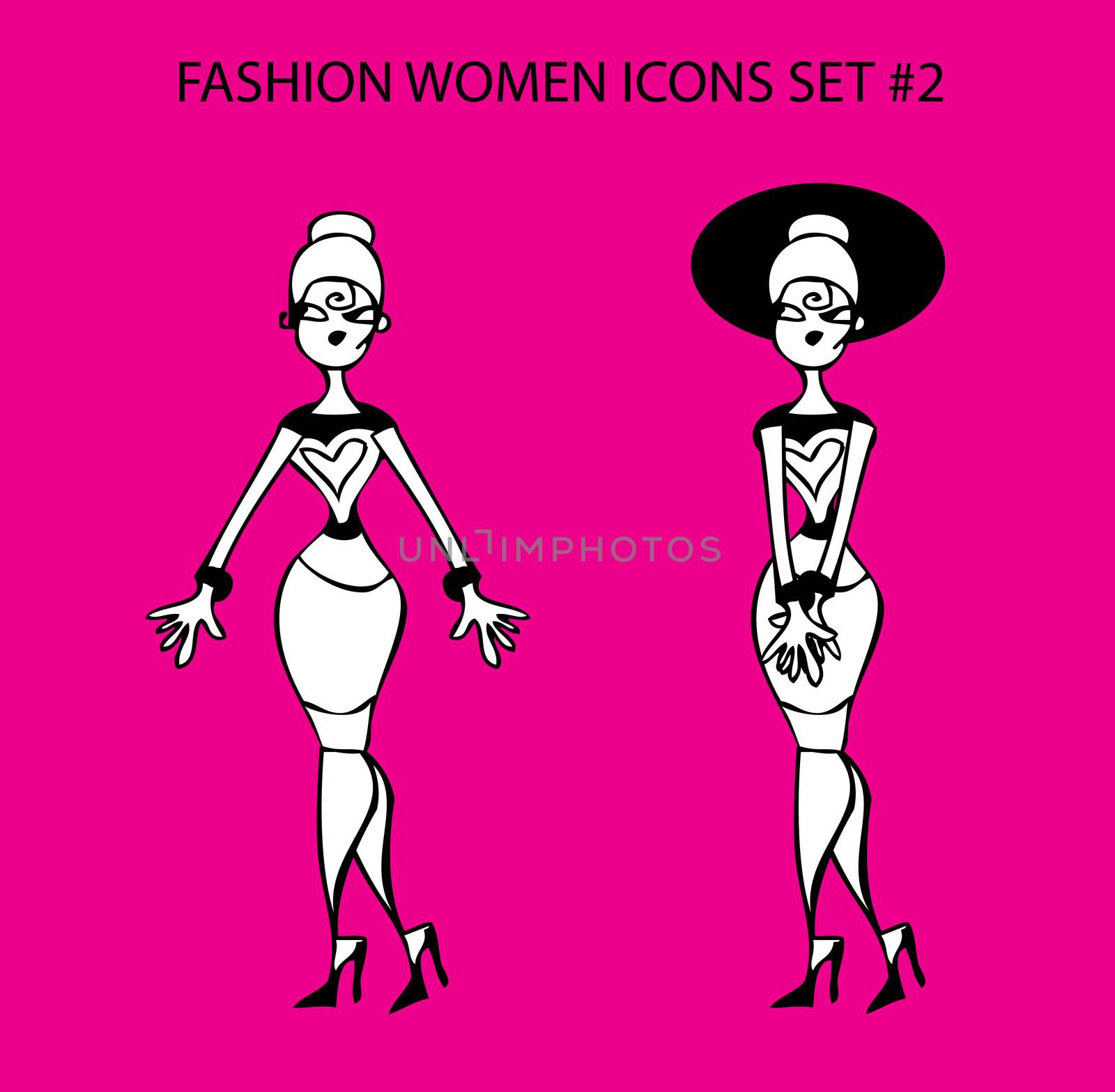 Fashion woman icon doodles tattoo girls part 1 fashionable lady