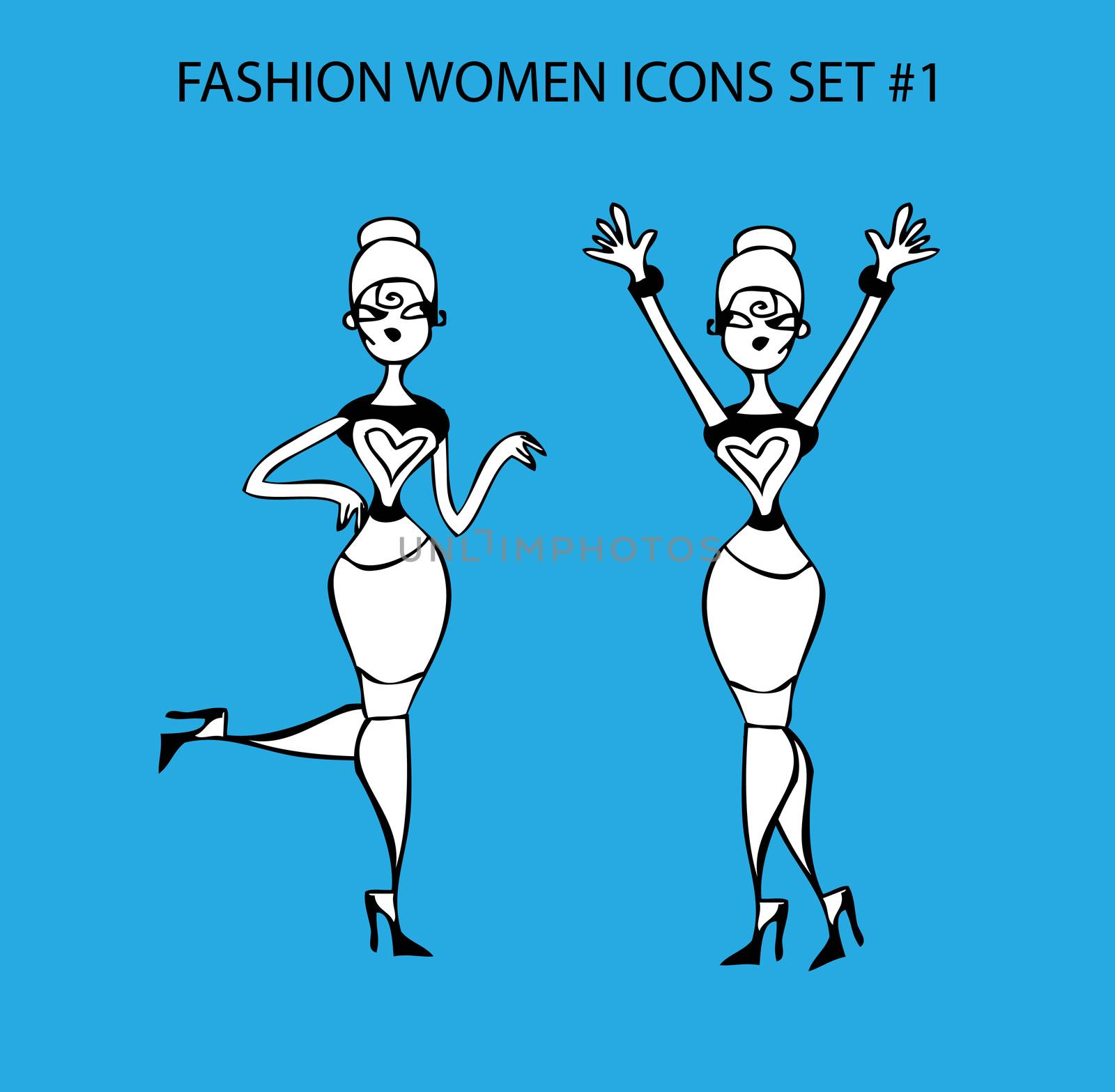 Fashion woman icon doodles tattoo girls part 1 fashionable lady