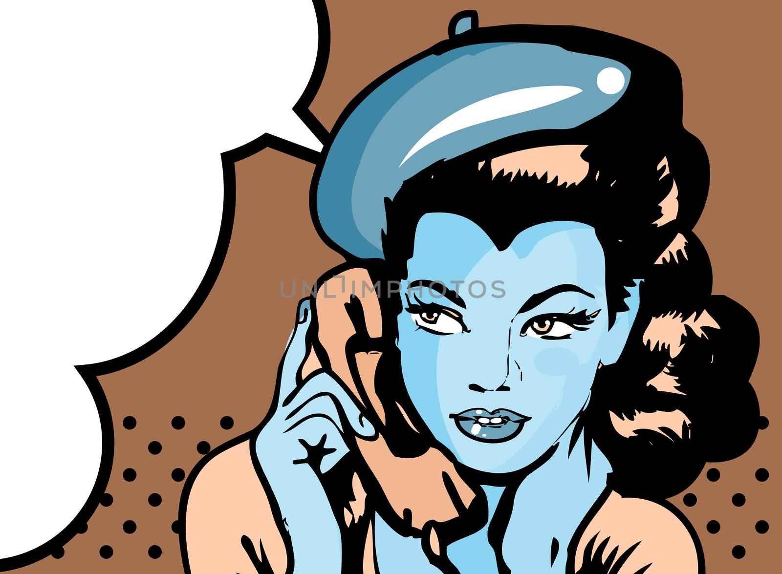 retro woman in chat by phone retro background or banner