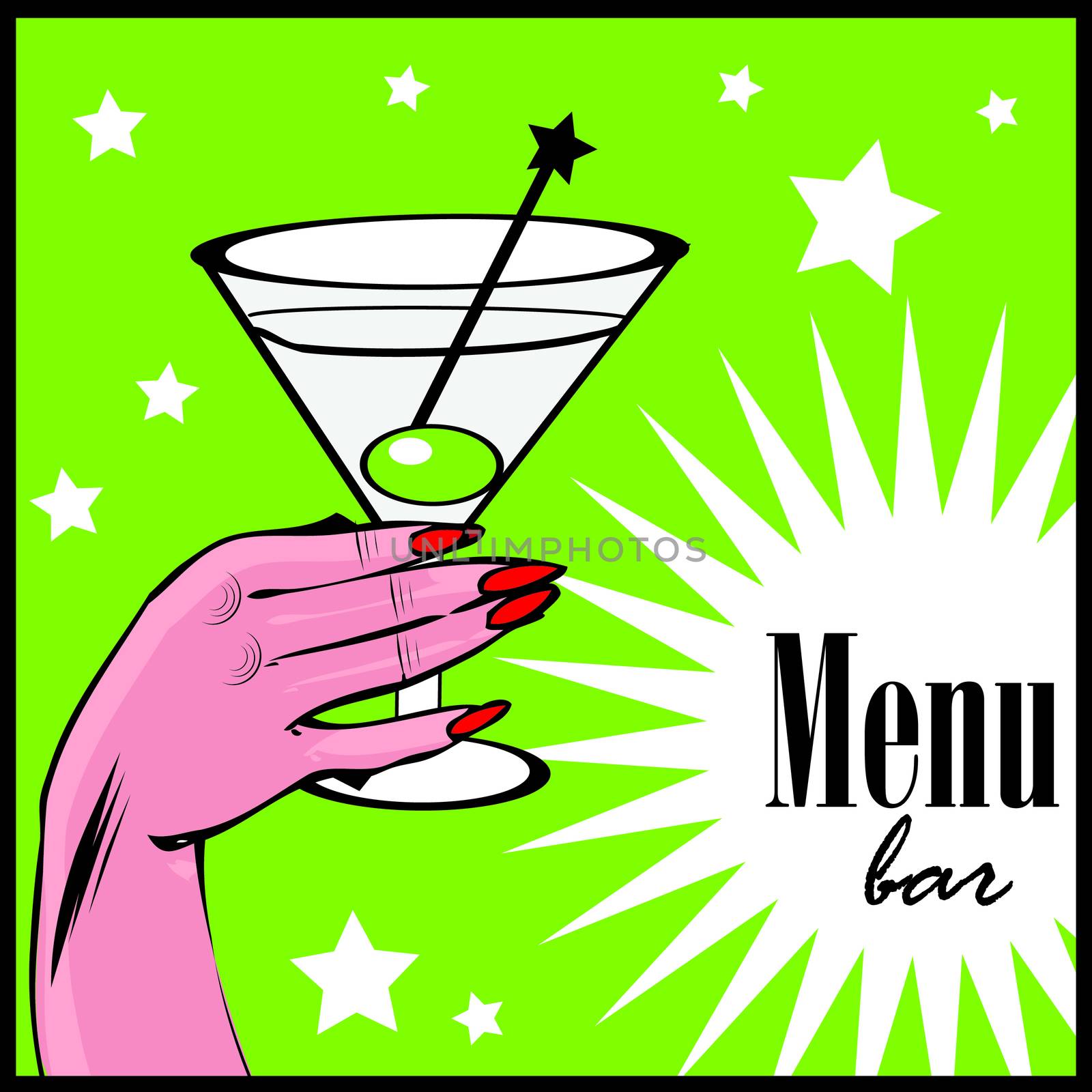 Vintage background Coctail with hand - pop art comic style