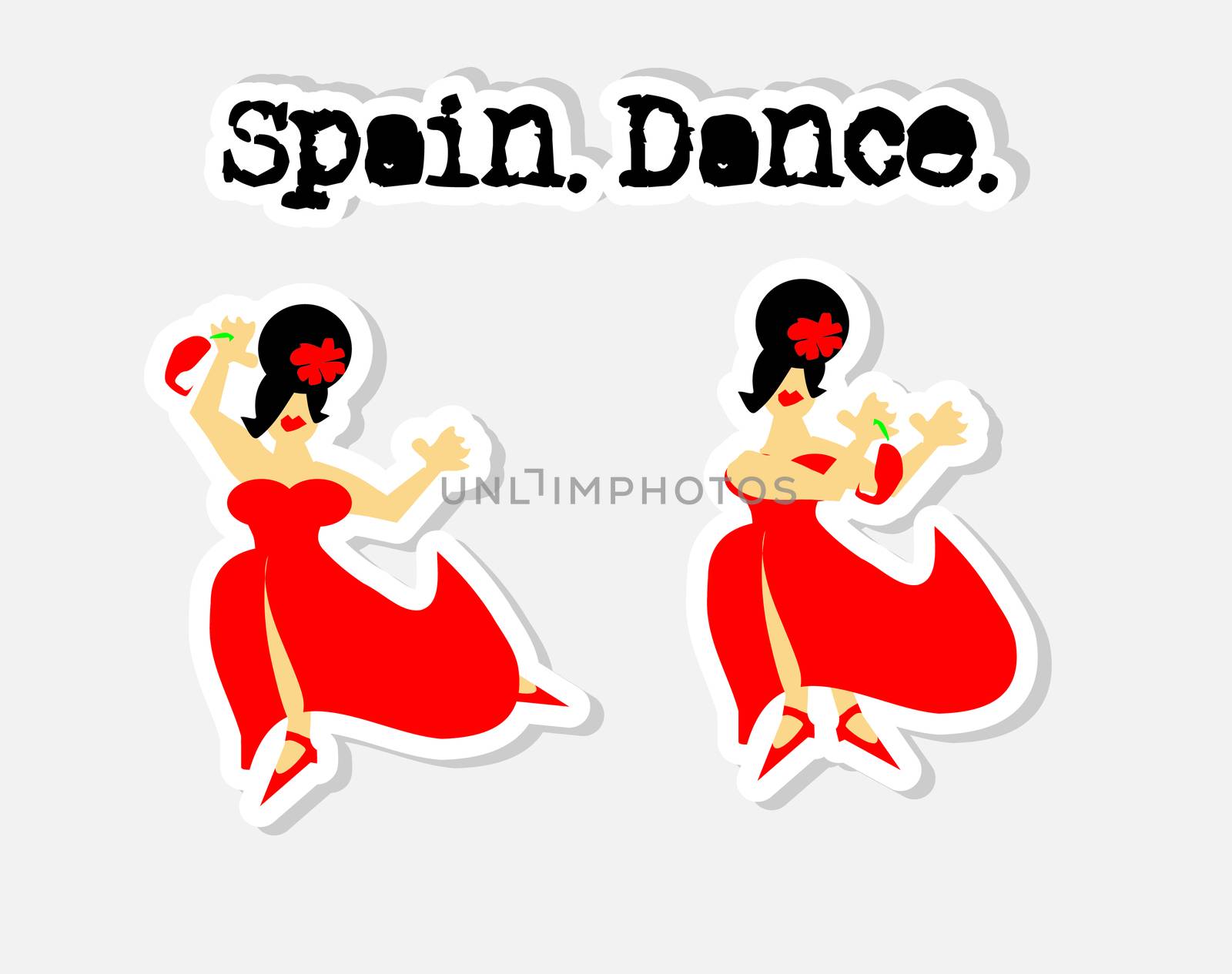 Spanish Woman in Red Dress Dancing Icons Set