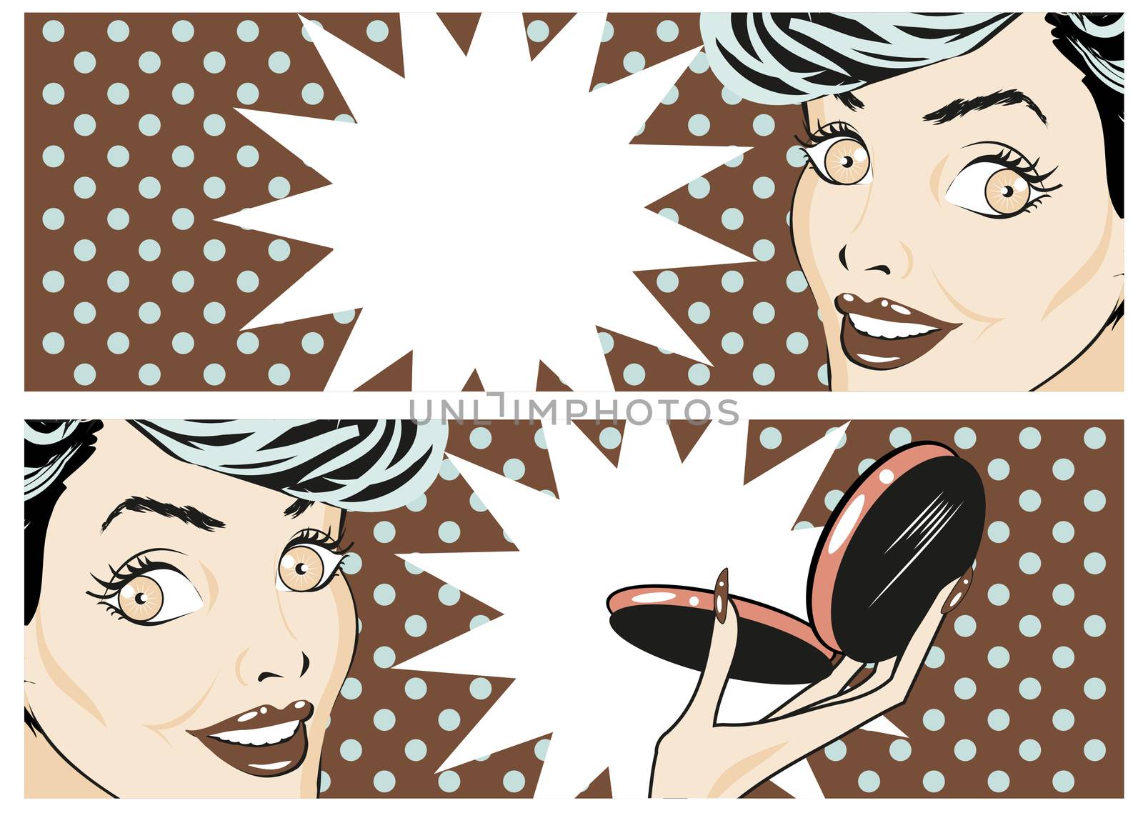 Beauty Pop Art Banners set with retro happy woman face template by IconsJewelry