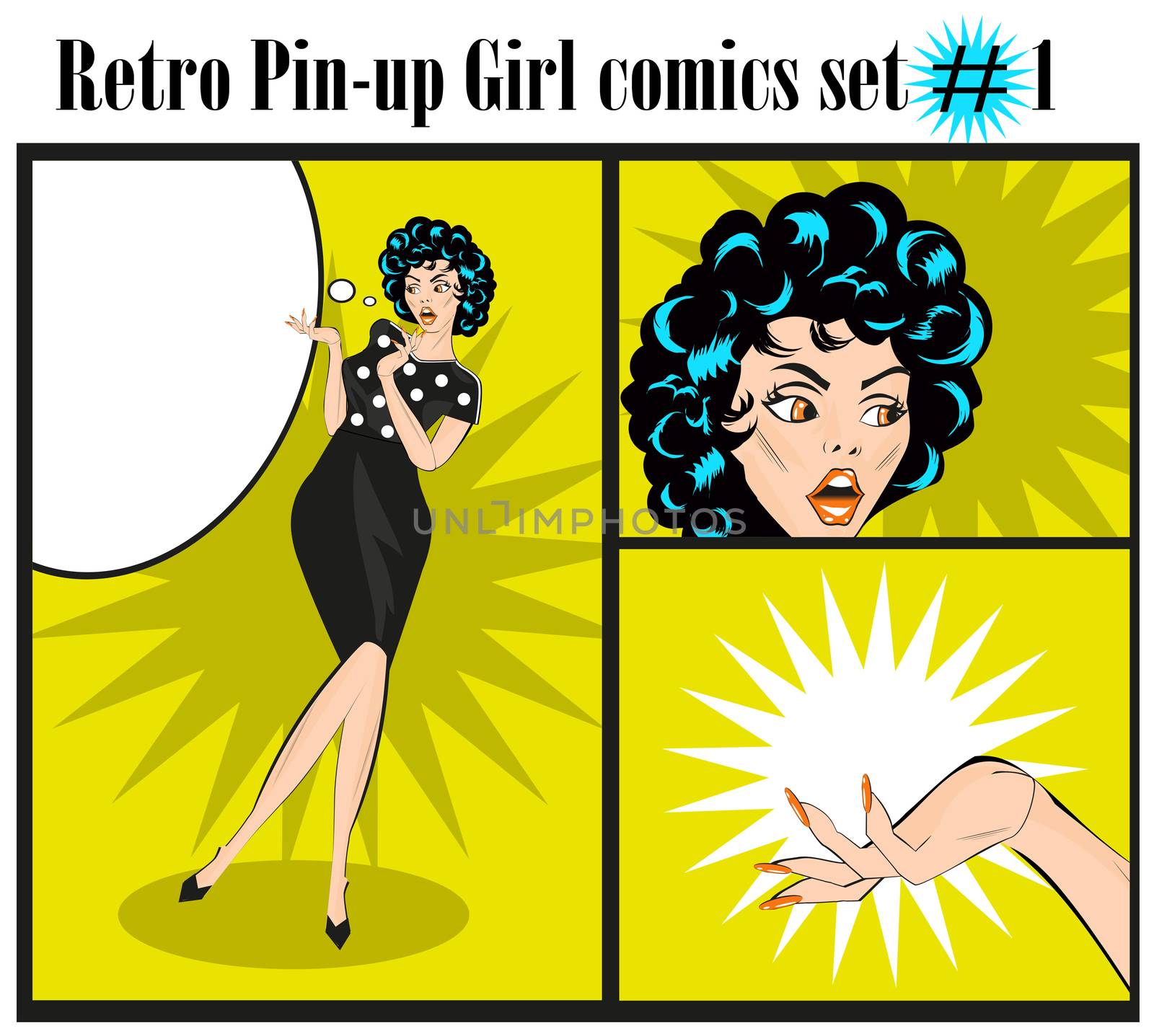 Retro pin-up girl bannners template collection cards posters vin by IconsJewelry