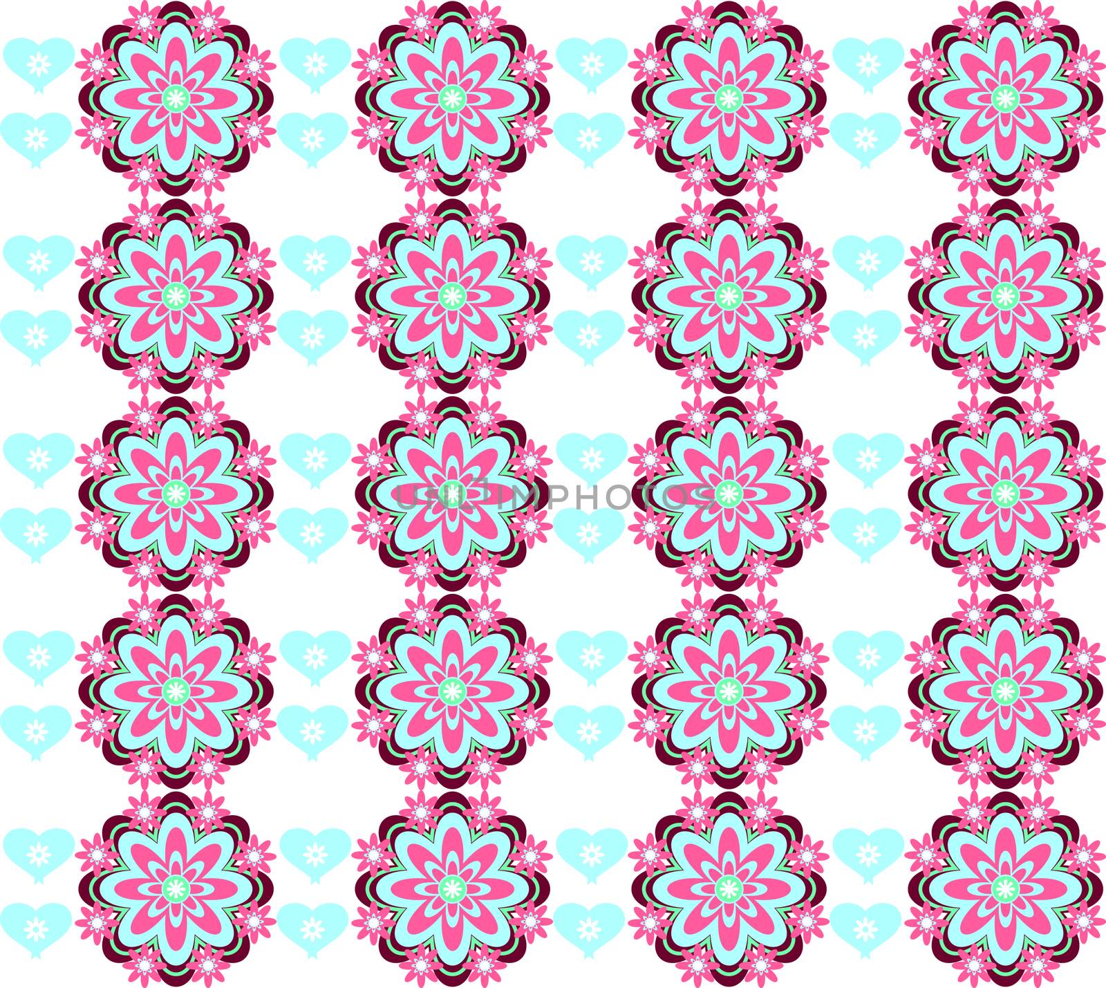 Vector flower background with hearts seamless love pattern