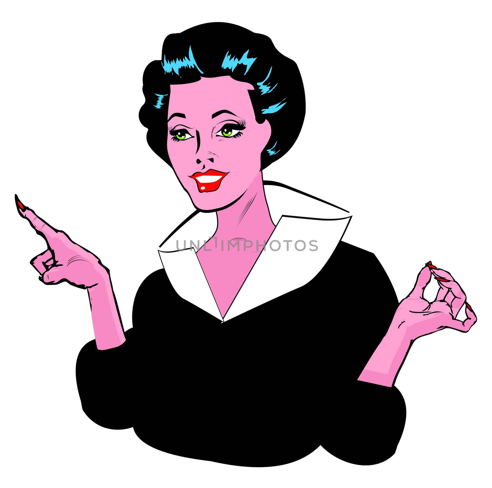 Stock Vector Illustration:Pointing Gal - Retro Clip Art collection