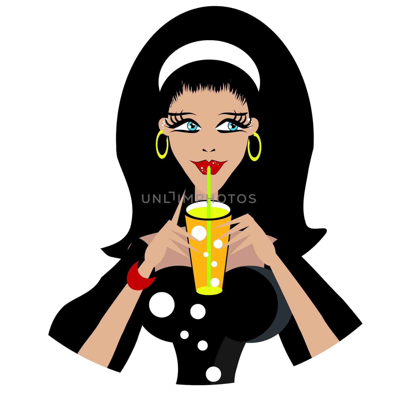 Portrait of girl drinking orange juice or lemon water