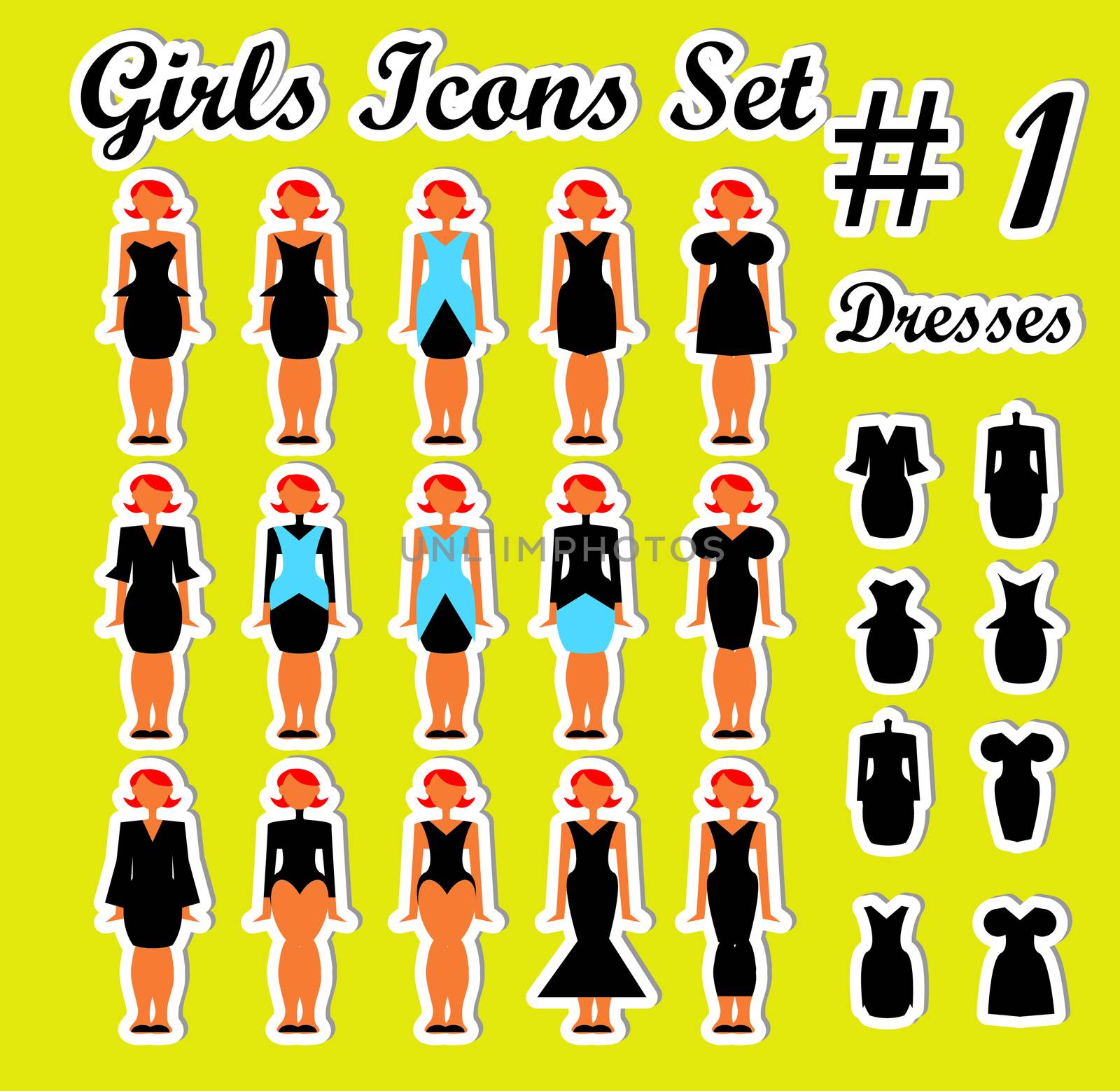 Girls Woman Icons Set 1 dress and people by IconsJewelry