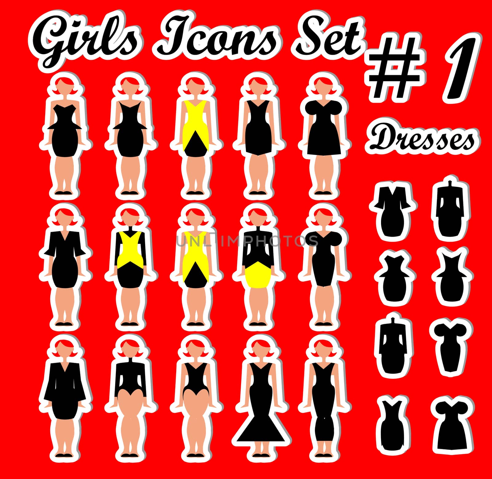 Girls Woman Icons Set 1 dress and people by IconsJewelry